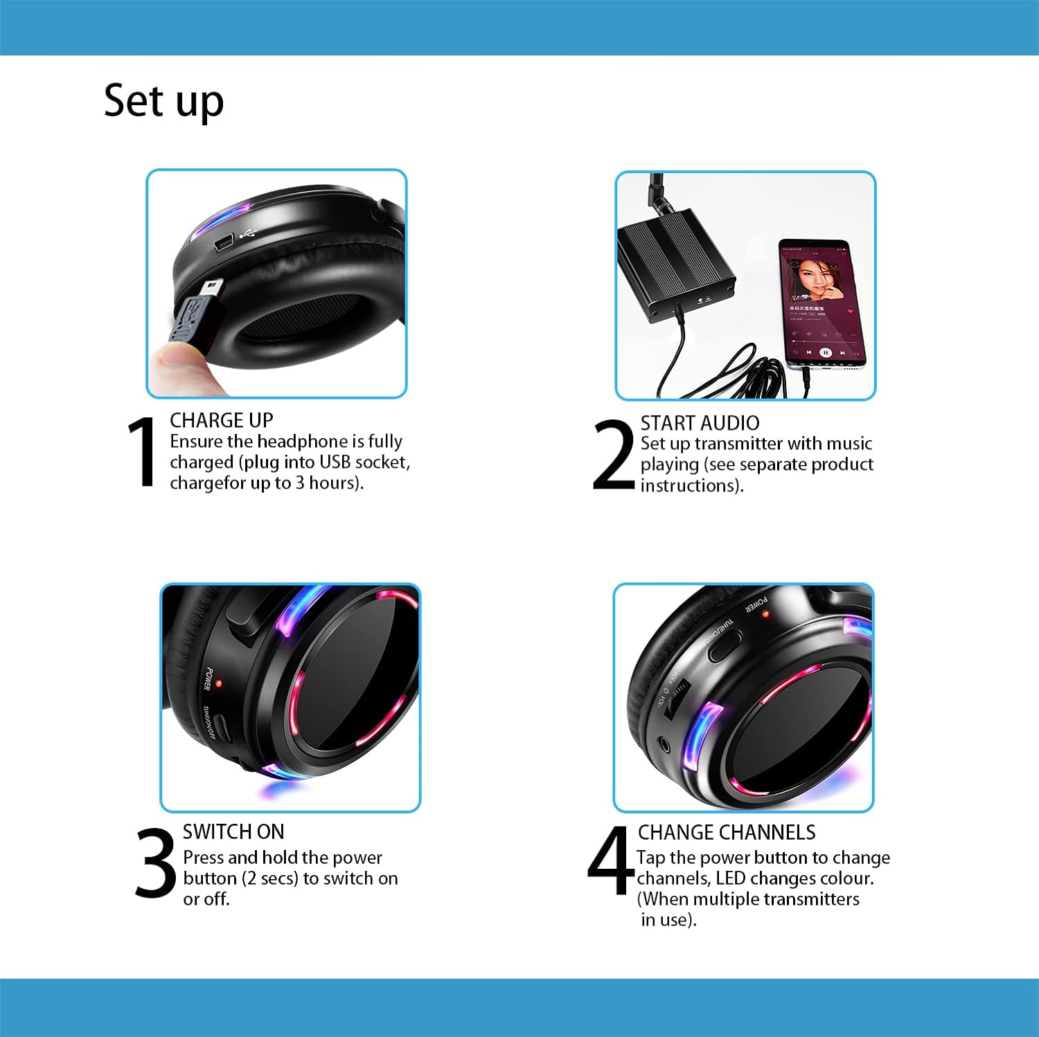 Professional Silent Disco LED Wireless Headphones and RF LED Silent Disco Earphones for iPod MP3 DJ Music Pary Club (30 led Headphone + 2 Transmitter)