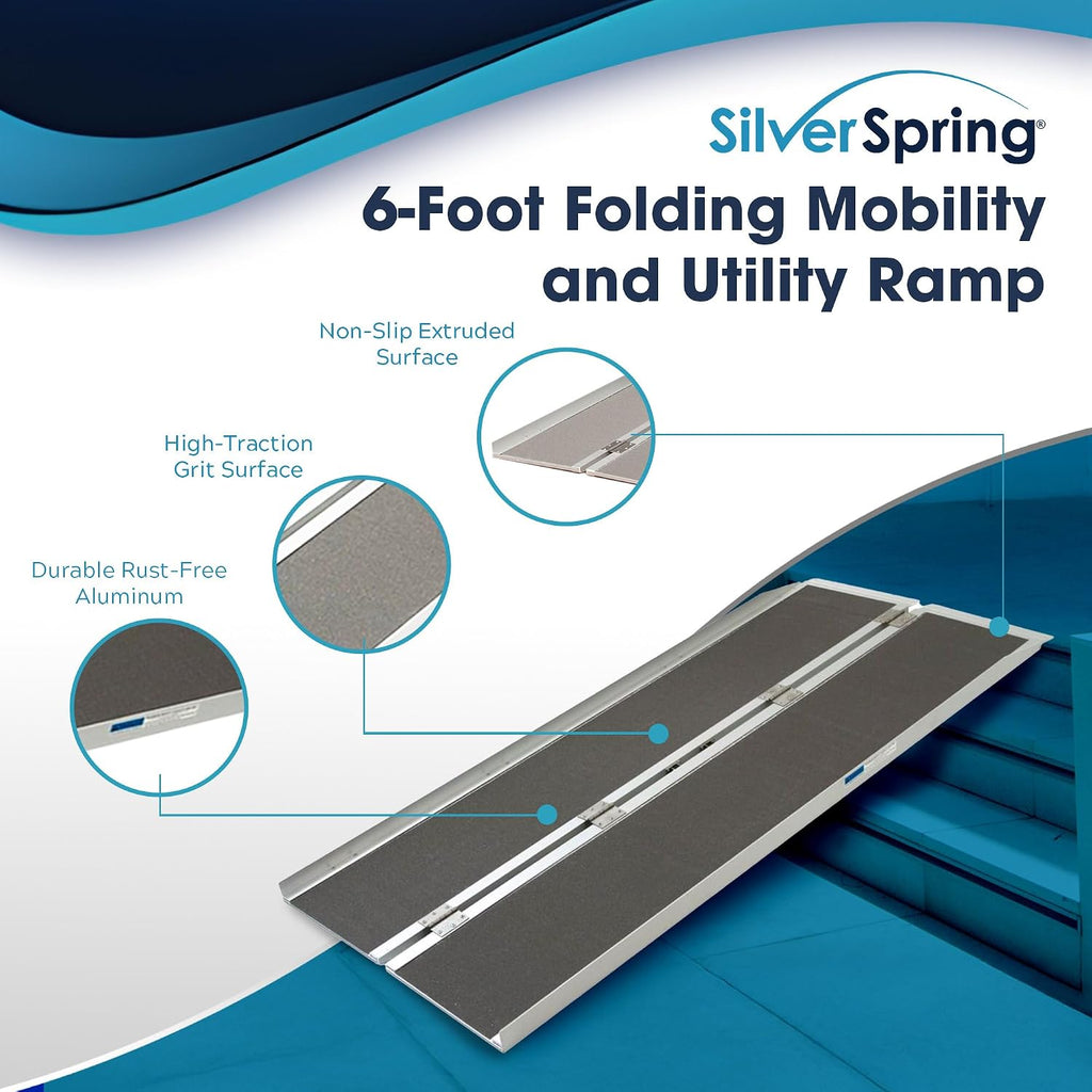 6' Wheelchair Ramp for Home Entry, Folding, Silver Spring