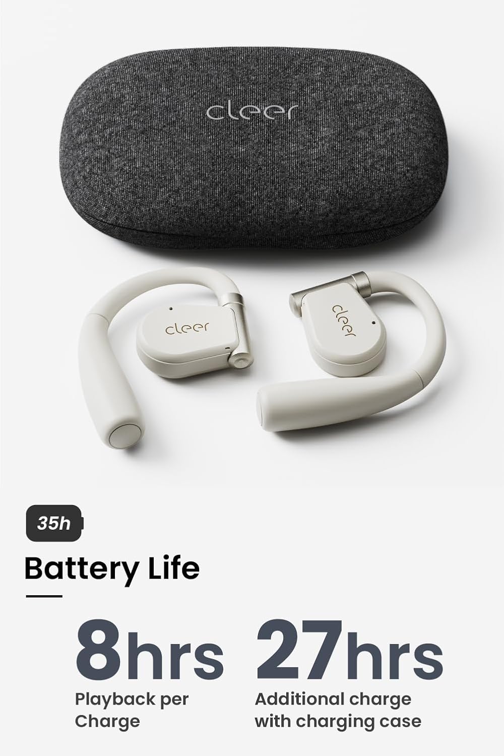 Cleer ARC II Open-Ear True Wireless Bluetooth Headphones,Snapdragon Sound,Multipoint Connection,Secure Fit,IPX5 Waterproof,Crystal Clear Calls,35 Hours Playtime,for iPhone & Android (Light Grey)