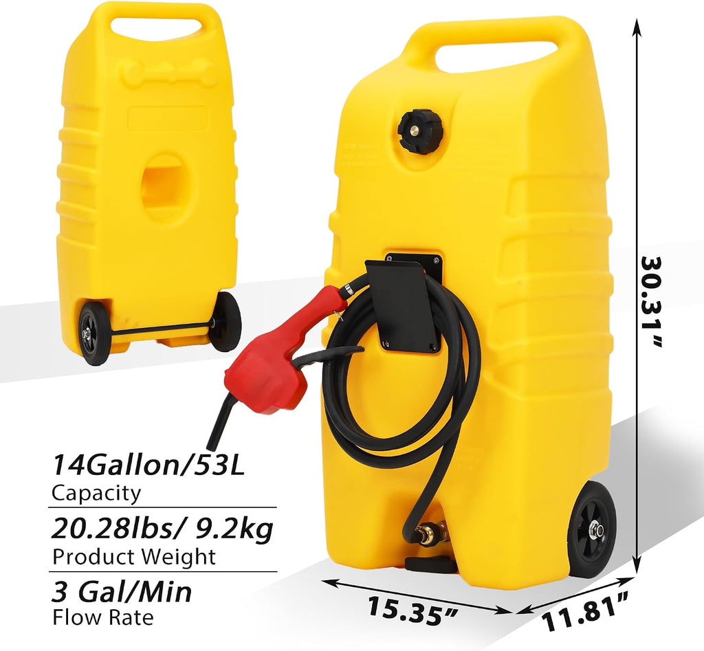 Garvee 15 Gallon Gas Can, Fuel Caddy with Pump, Fuel Transfer Tanks with 10 FT Delivery Hose Diesel Fuel Can for Cars, Lawn Mowers, Boats,Medium, Yellow