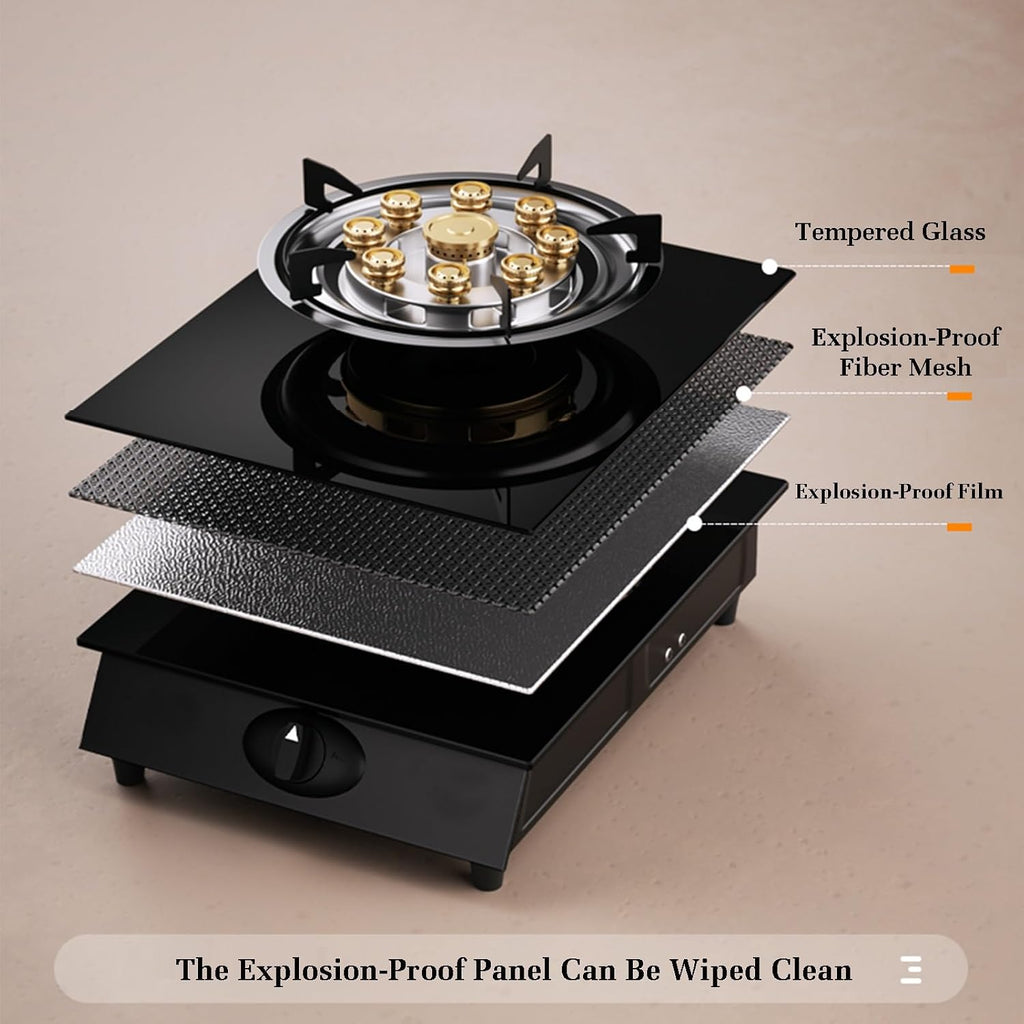 Gas Cooker 1 Burner,4.0KW Nine-Cavity High-fire Timer,Gas/LP Gas Conversion Stove,Tempered Glass Cast Iron Pot Rack,with Flameout Protection,for Home Kitchen(LPG)