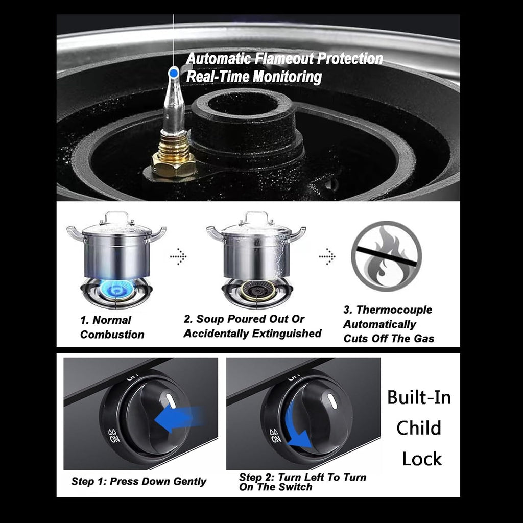 Gas Cooker,5.2kW Single-Burner Gas Cooker,Household High-Fire Tabletop Stove,for Camping Restaurants Home(NG)