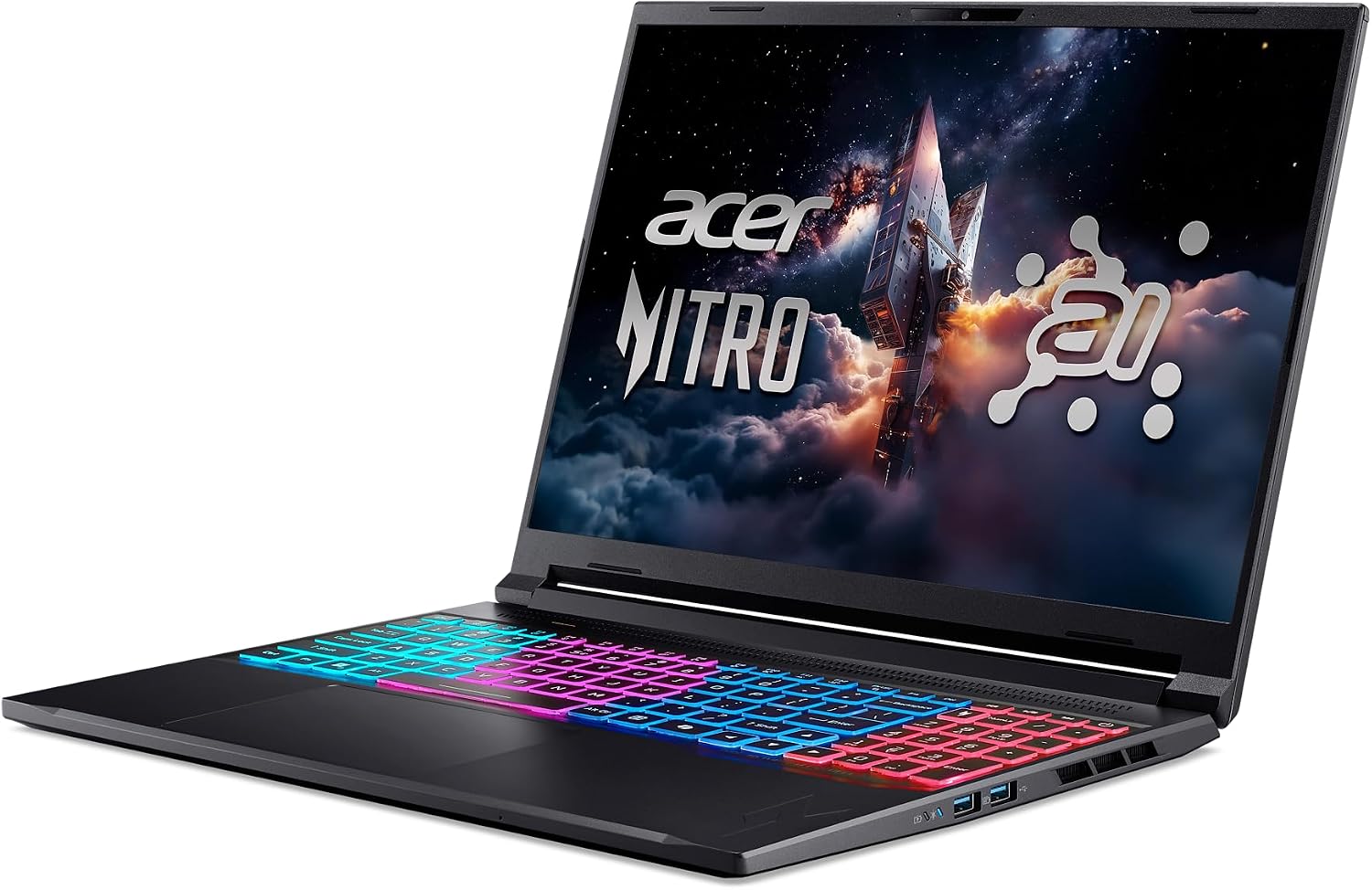 acer Nitro V 16S 16' WUXGA IPS 180Hz Gaming Laptop|Intel Core 7 Processor 240H|NVIDIA GeForce RTX 5060|RGB Backlit|Black| 16GB RAM DDR5 | 2TB SSD | Windows 11 Home | Bundle with USB 3.0 Hub