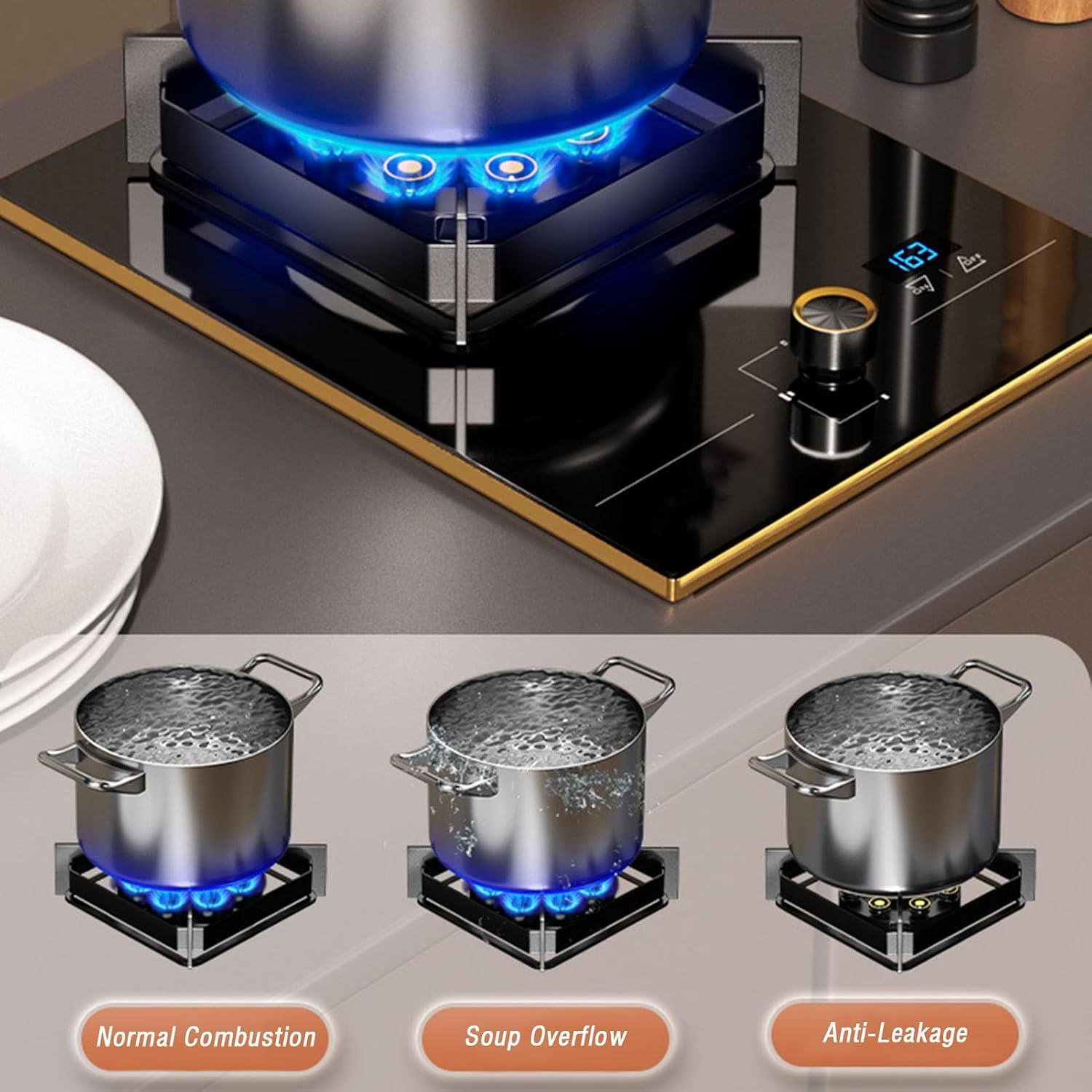 Propane Gas Stove,Desktop Propane Gas Stove,Tempered Glass Single Burner Propane Stove,Max 17742.4BTU Suitable for Apartments, Kitchens and More (Color : Silver, Size : LPG)