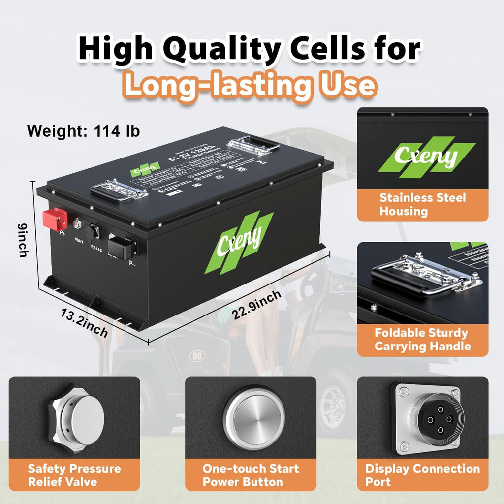 48V 125Ah Lithium Golf Cart Battery with 18A Charger, Built-in Smart 200A BMS, with Touch Monitor, Max 6.4kW Power Output, 8000+ Cycles, Perfect for Golf Carts, Lawn Mower, Solar, RV and Off Grid