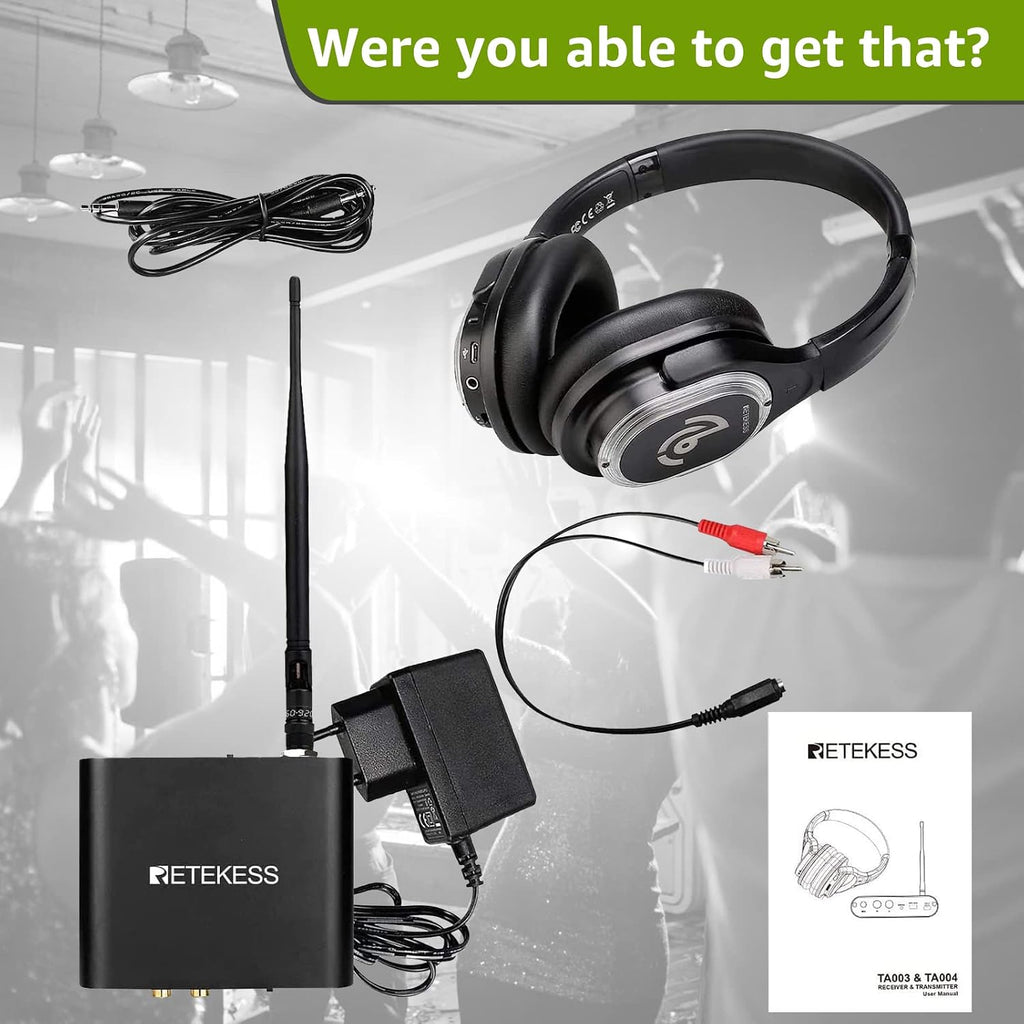 Retekess TA003 Silent Disco Headphone System,Silent Disco Headsets with 3 Channel,LED Lights,Hi-Fi Sound Quality,Silent Disco Headphones Wireless for Dance Party,Festivals, School (Pack of 4)
