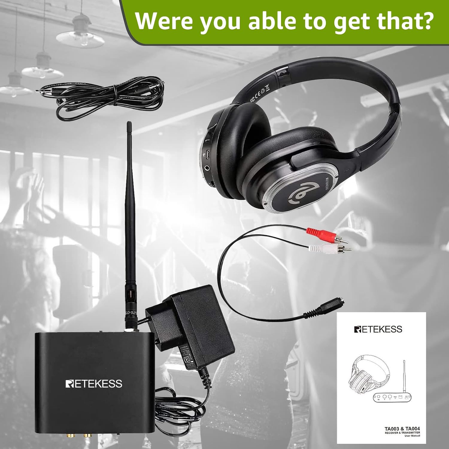 Retekess TA003 Silent Disco Headphone System,Silent Disco Headsets with 3 Channel,LED Lights,Hi-Fi Sound Quality,Silent Disco Headphones Wireless for Dance Party,Festivals, School (Pack of 4)