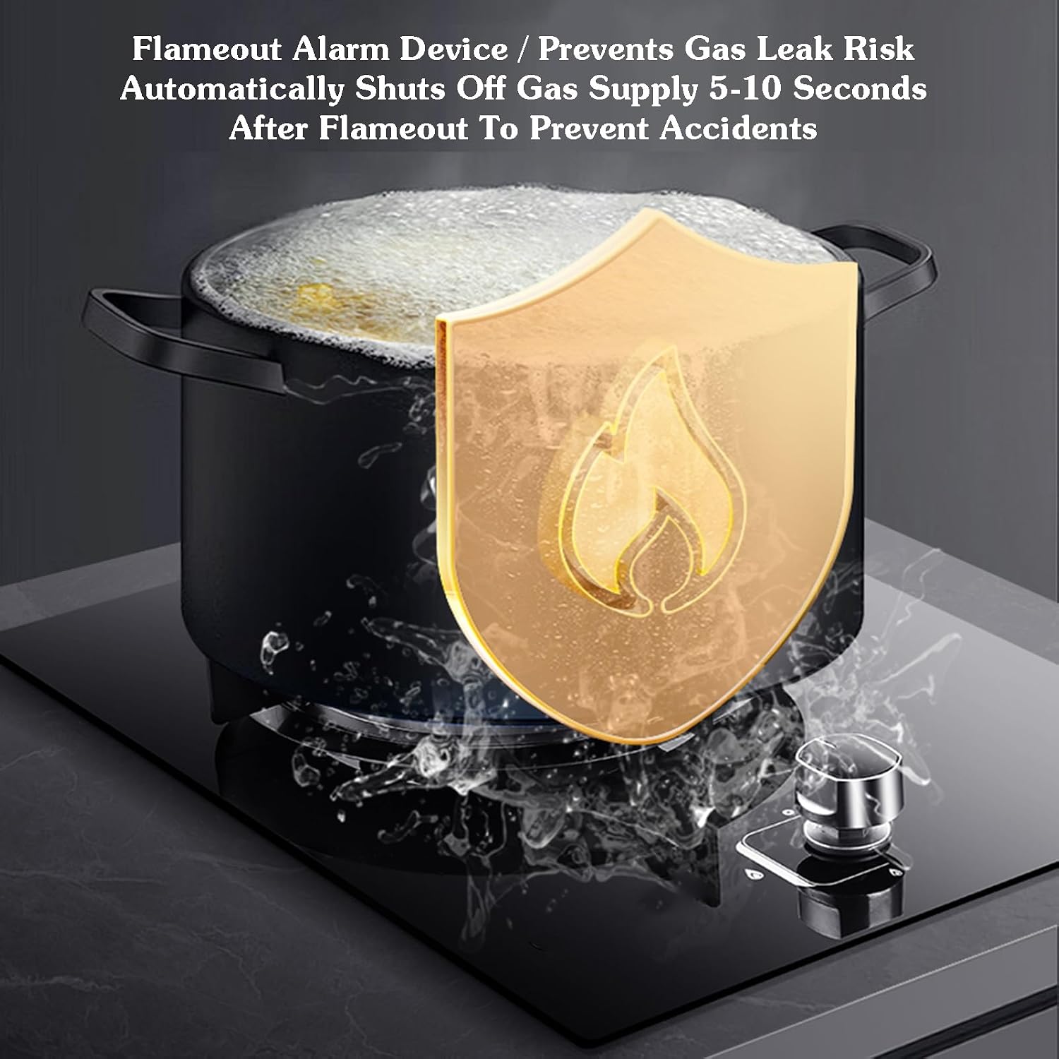Gas Cooker 1 Burner,5.2kw 9-Cavity High Fire Cooktops,Stainless Steel Glass Top Wok Burner,NG/LPG Gas Source Kit,with Flameout Protection,for Home Kitchen(NG)