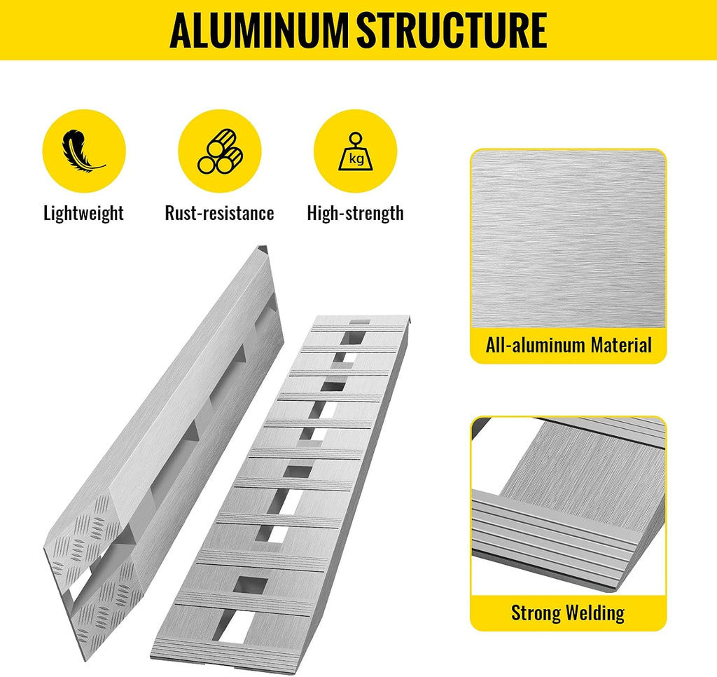 VEVOR Aluminum Ramps, 6000 lbs, Heavy-Duty Ramps with Top Hook Attaching End, Universal Loading Ramp for Motorcycle, Tractor, ATV/UTV, Trucks, Lawn Mower, 60' L x 12' W, 2Pcs