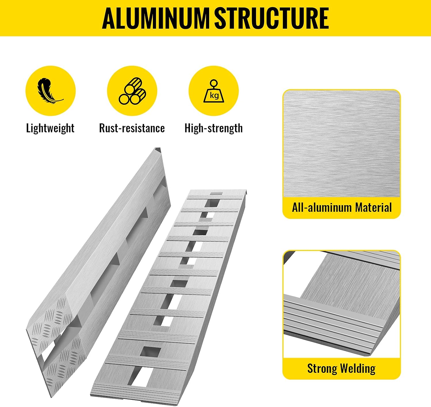 VEVOR Aluminum Ramps, 6000 lbs, Heavy-Duty Ramps with Top Hook Attaching End, Universal Loading Ramp for Motorcycle, Tractor, ATV/UTV, Trucks, Lawn Mower, 60' L x 12' W, 2Pcs
