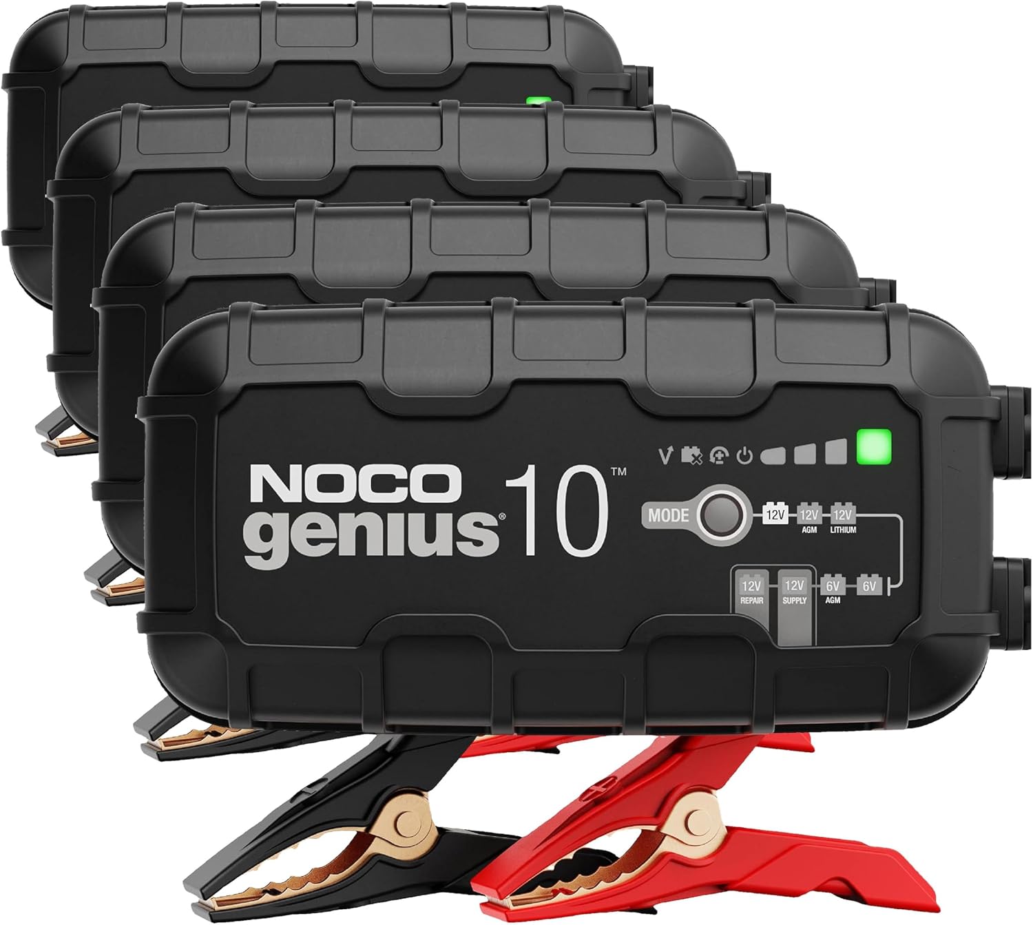NOCO GENIUS10: 10A 6V/12V Smart Battery Charger – Automatic Maintainer,Trickle Charger&Desulfator with Overcharge Protection&Temperature Compensation – for Lead-Acid-&Lithium Batteries,(Pack of 4)