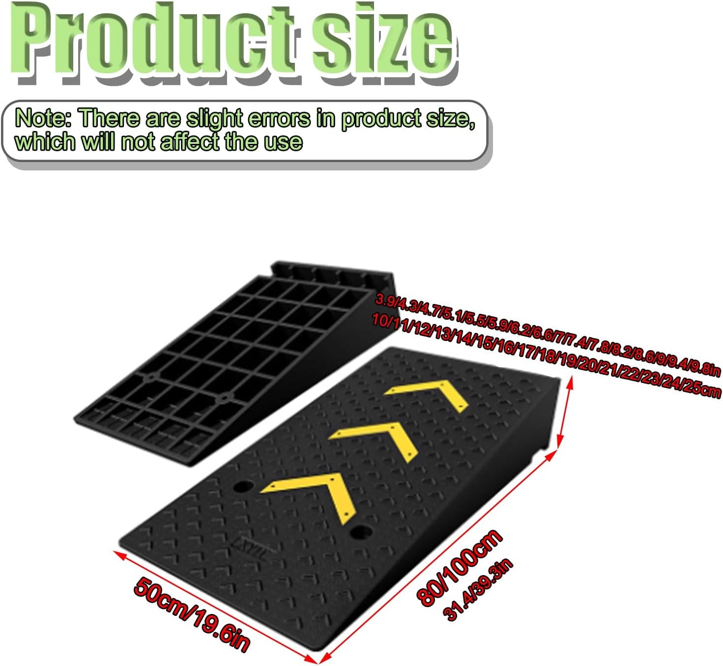 Rubber Curb Ramps，Door Step Ramp，Portable Curb Ramp, Heavy Duty Rubber Threshold Ramp，Threshold Ramps，for Sidewalk，Warehouses, Garages, Sidewalks, Wheelchairs(50*100*19cm/19.7*39.4*7.5in)
