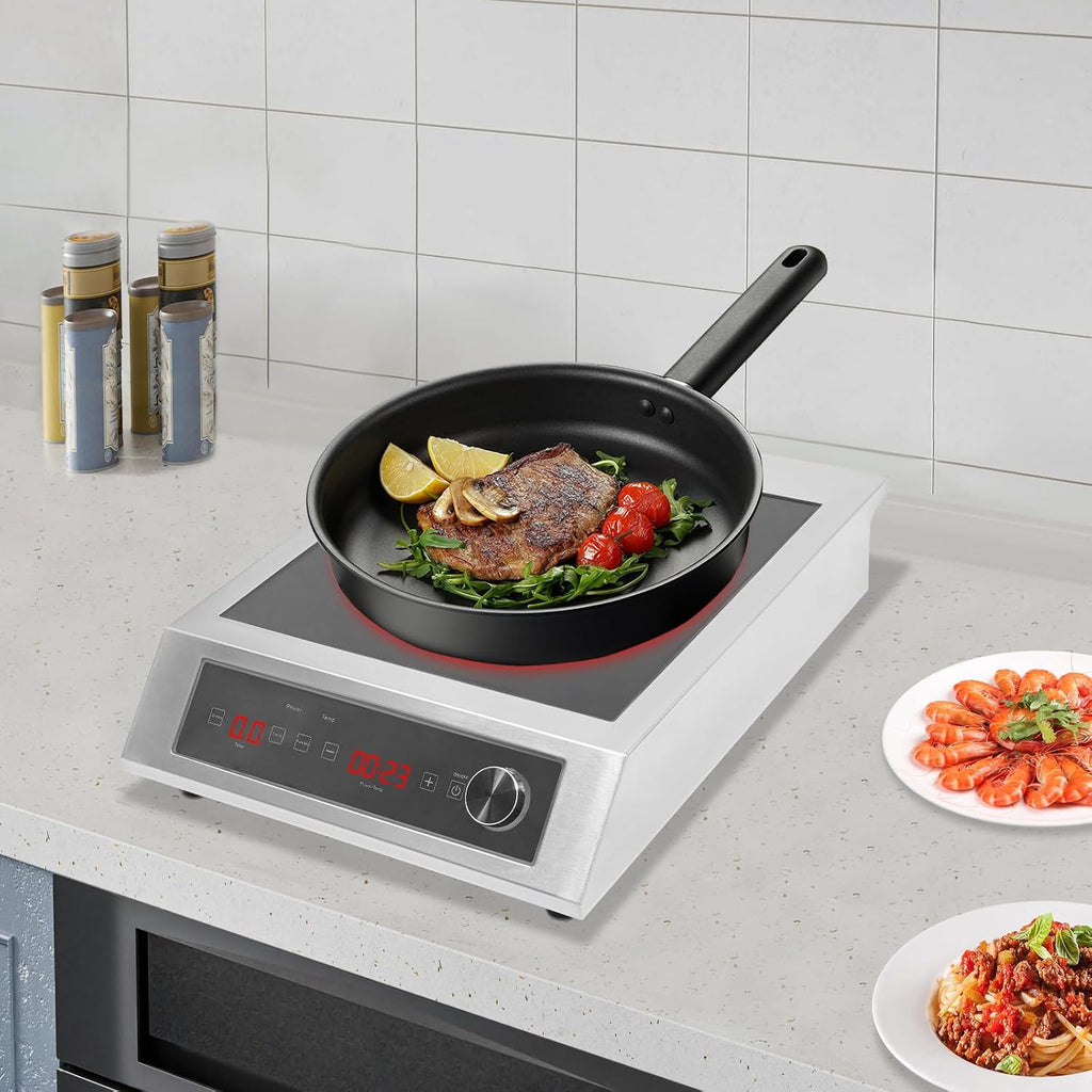 Commercial Induction Burner 3500W 110-127V Electric Cooktop Countertop Induction Stove with Temperature and Time Control, Powerful Hot Plate with LED Display