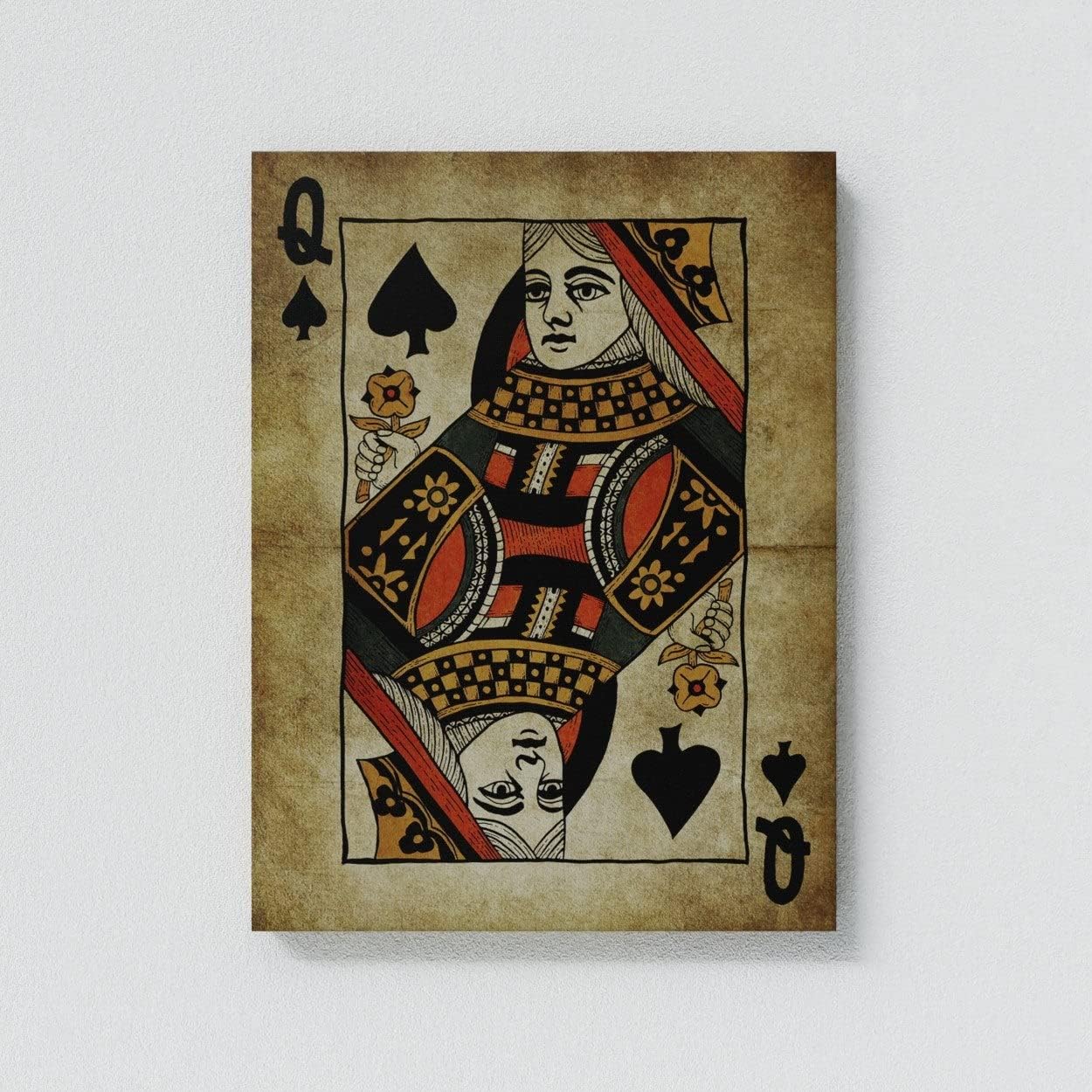 Sense Canvas Queen Card Spade Large 30x40 / 0.75' Canvas Art - Casino Deck of Card Game Room Vintage His and Hers Poker Royal Gambling Decor Wall Art Print Poster Painting