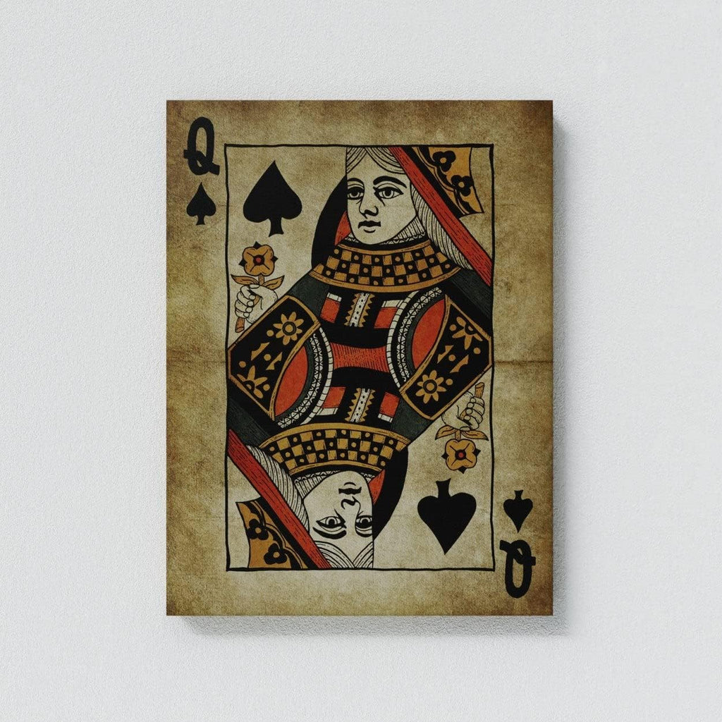 Sense Canvas Queen Card Spade X-Large 36x48 / 0.75' Canvas Art - Casino Deck of Card Game Room Vintage His and Hers Poker Royal Gambling Decor Wall Art Print Poster Painting