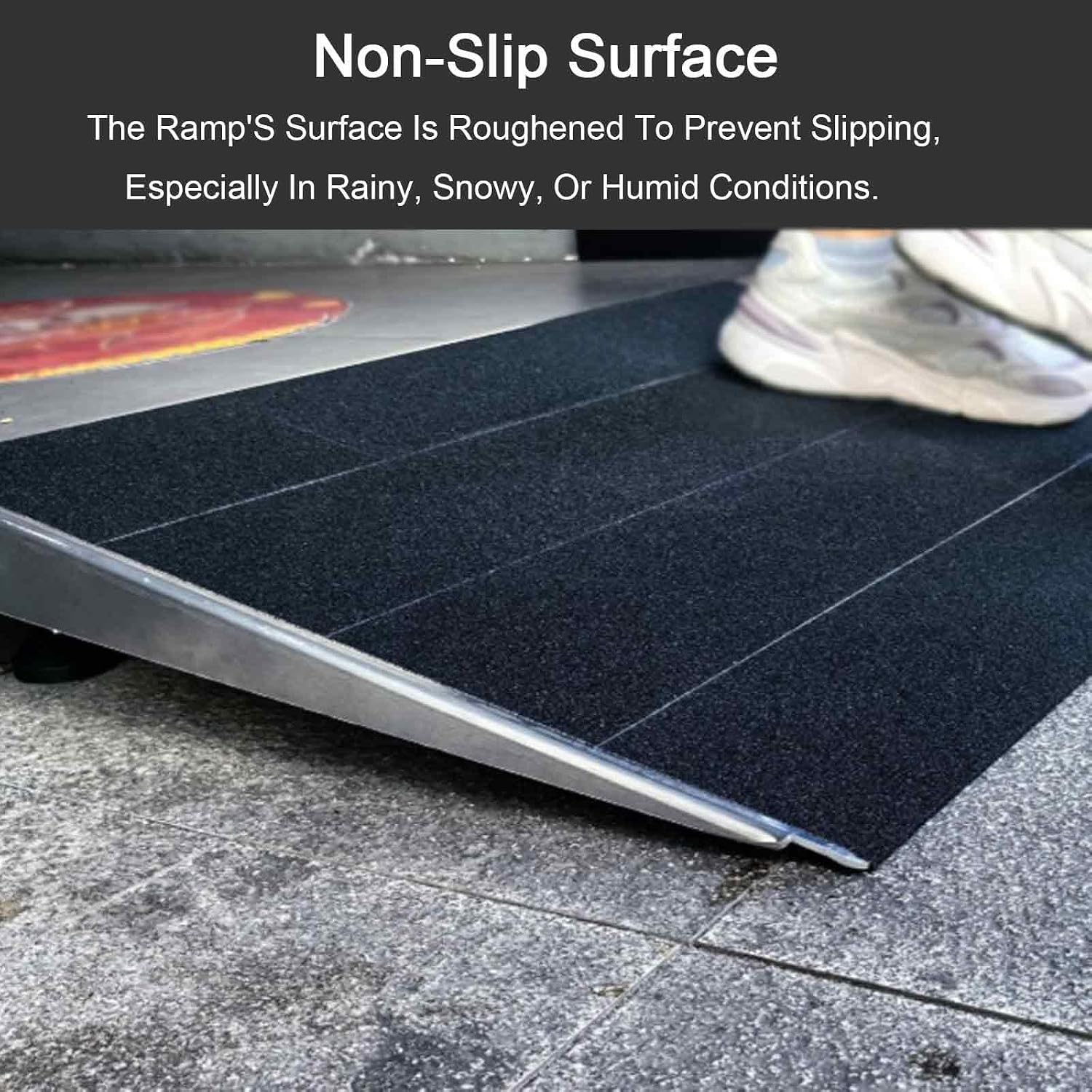 30in Threshold Ramp Non-Skid Aluminum, Portable Ramps for Wheelchairs Adjustable 2.4-5.3in Height, Ramp Pad 661Ib Capacity