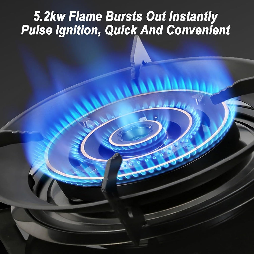 Gas Stove 1 Burner,5.2KW Four-Ring Flame Tempered Glass Gas Stove,NG/LPG Convertible Stove,Graded Adjustable Fire Power,with Flameout Protection(NG)