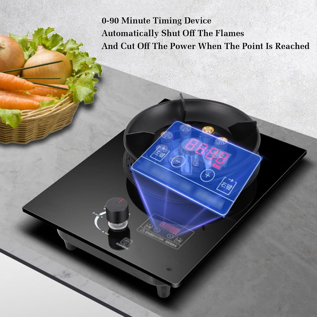 Gas Cooker 1 Burner,Tempered Glass Cooktop 5.2KW,Timer (Independent Both Sides),Accidental Flameout Protection Device,NG/LPG Gas Conversion(NG)