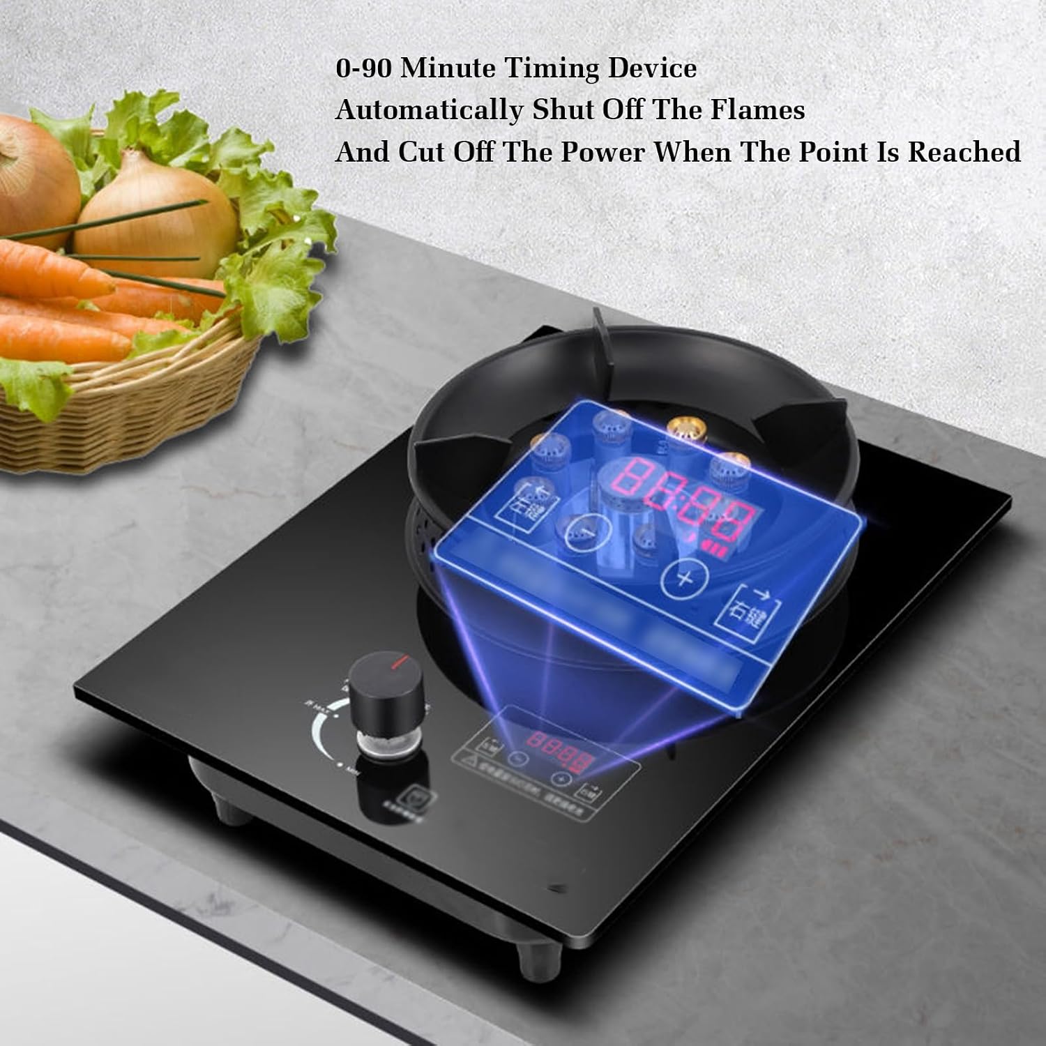 Gas Cooker 1 Burner,Tempered Glass Cooktop 5.2KW,Timer (Independent Both Sides),Accidental Flameout Protection Device,NG/LPG Gas Conversion(LPG)