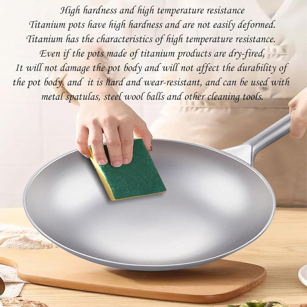 Pure Titanium Pot, Wok Pan with Lid, Nonstick Woks and Stir-Fry Pans, No Chemical Coated Flat Bottom Chinese Wok for Induction, Electric, All Stoves,A-32cm