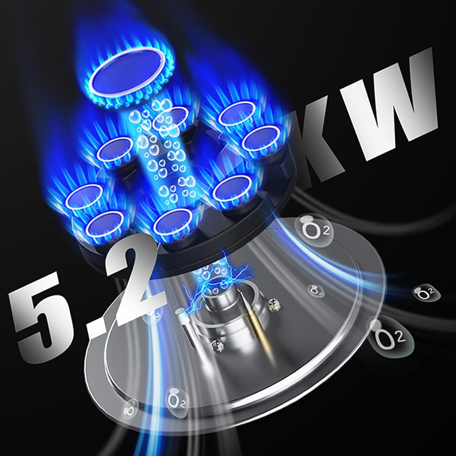 Gas Cooker 1 Burner,5.2KW Nine-Chamber Fire Ring Frying Pan,Tempered Glass Cooktop,with Flameout Protection Device,NG/LPG Gas Conversion(LPG)