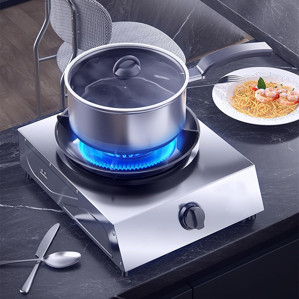 Gas Stove,Single Burner,5.2W Nine-Cavity High-fire Timer,Stainless Steel Catering Indoor Regulators,with Flameout Protection,for Home Kitchen(LPG)