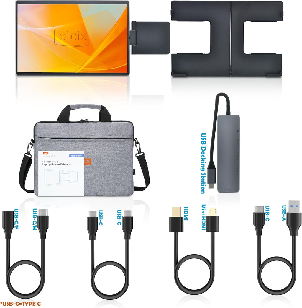 14.1-inch 2K Portable Dual Laptop Monitor Extender (with USB Docking Station) 2240x1400 QHD IPS Foldable Plug and Play Travel Home Office Second Screen Compatible with HDMI,USB-A and USB-C