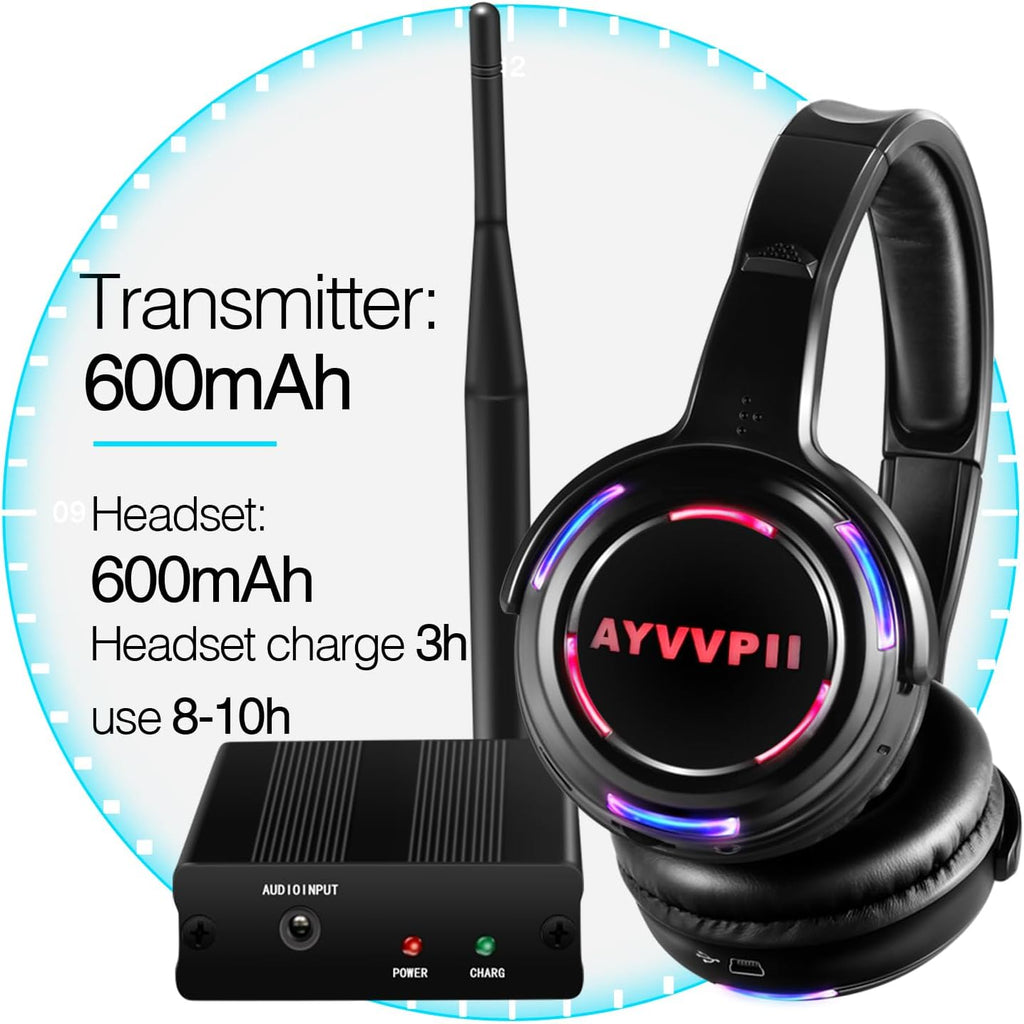 Rechargeable Wireless Silent Disco Headphones RF LED Flashing Light Headset 10pcs Headphones Bundle and 1 Transmitter 500m Distance