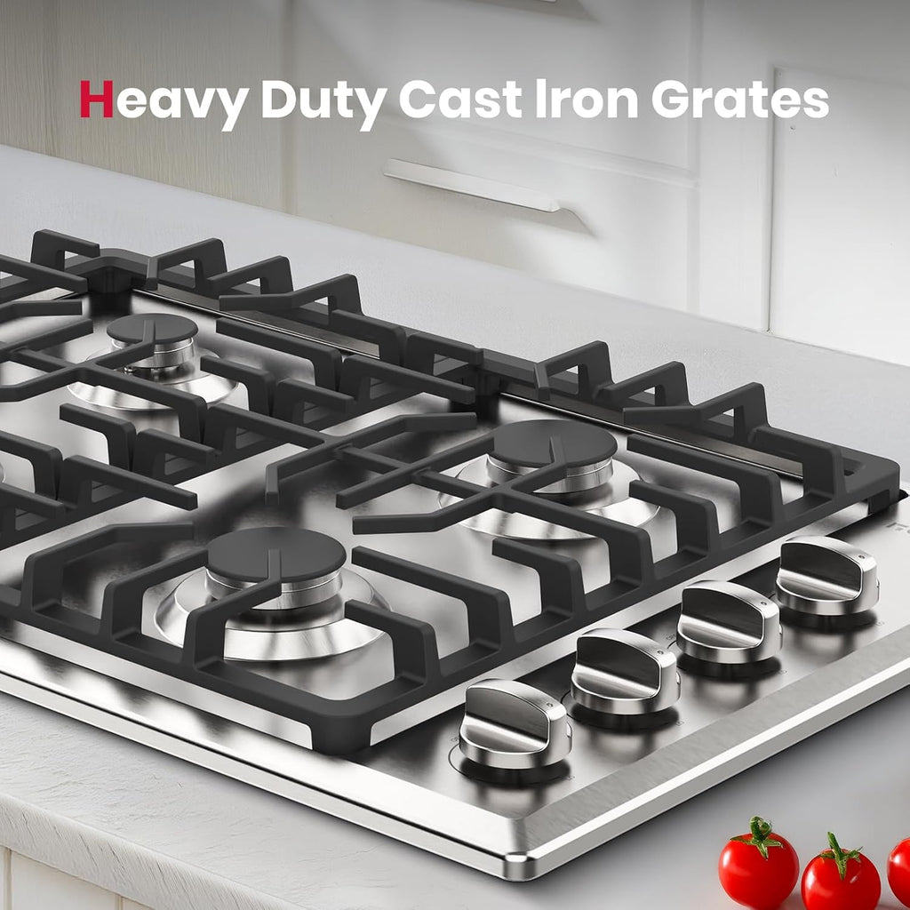 GASLAND Gas Cooktop 30 Inch with 4 Italy Sabaf Burners PRO GH2304SS,NG/LPG Convertible Natural Gas Propane Cooktops, Auto Ignition, Thermocouple Protection, CSA Certified
