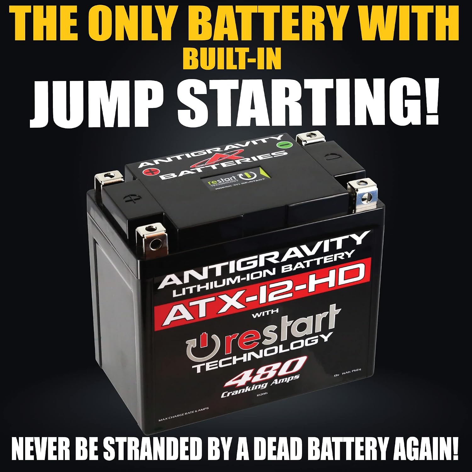 Antigravity ATX12-HD. Heavy Duty Lithium Motorcycle and Powersport Battery with Built in Jump Starting, 8Ah, ATV, Quad, UTV, Scooter, Lawn Mower, Generator Battery - Harley, Honda, Kawasaki