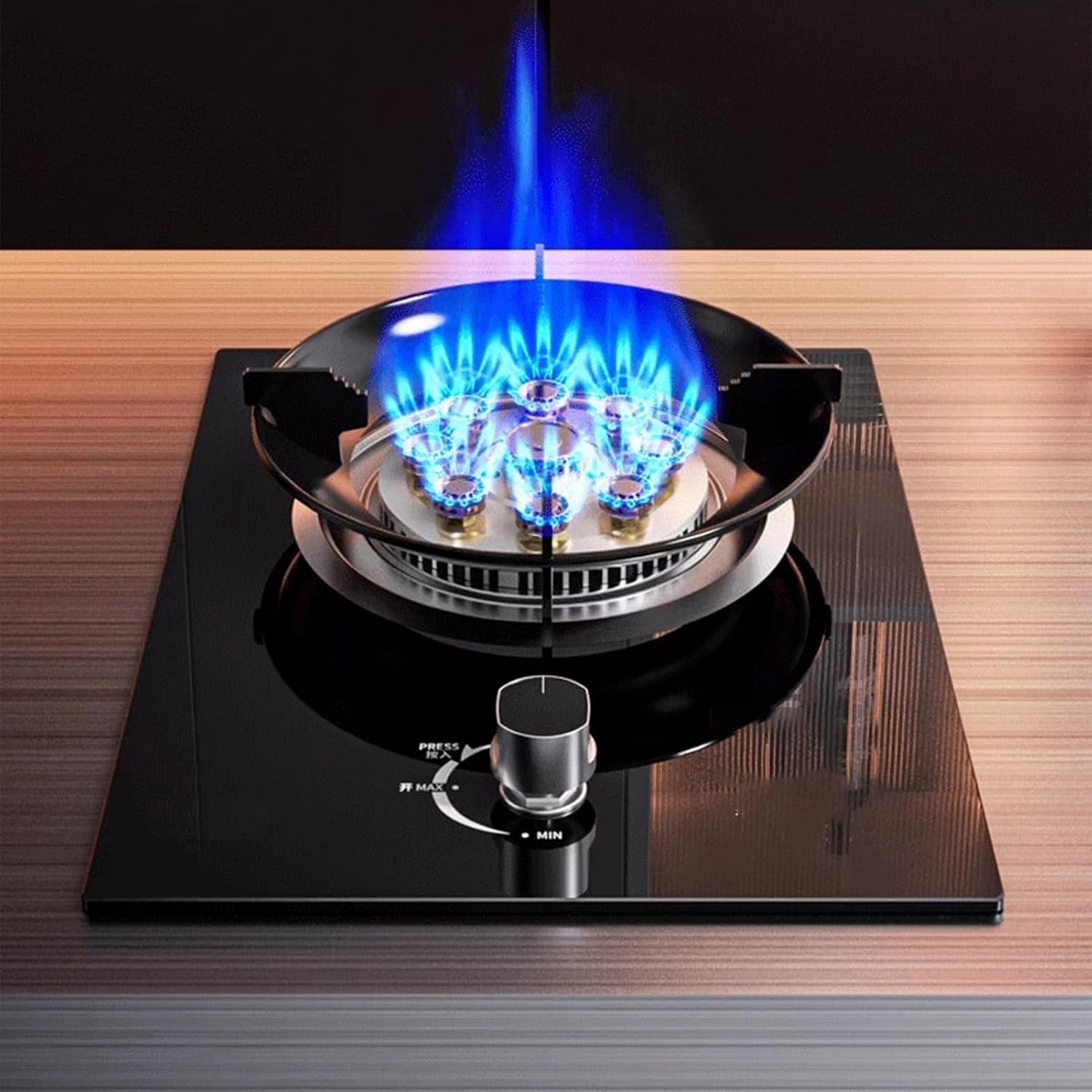 Gas Stove 1 Burner,5.2KW Nine-Cavity High-fire Timer,Gas/LP Gas Conversion Stove,Tempered Glass Cast Iron Pot Rack,with Flameout Protection,for Home Kitchen Motor Home Camp(LPG)