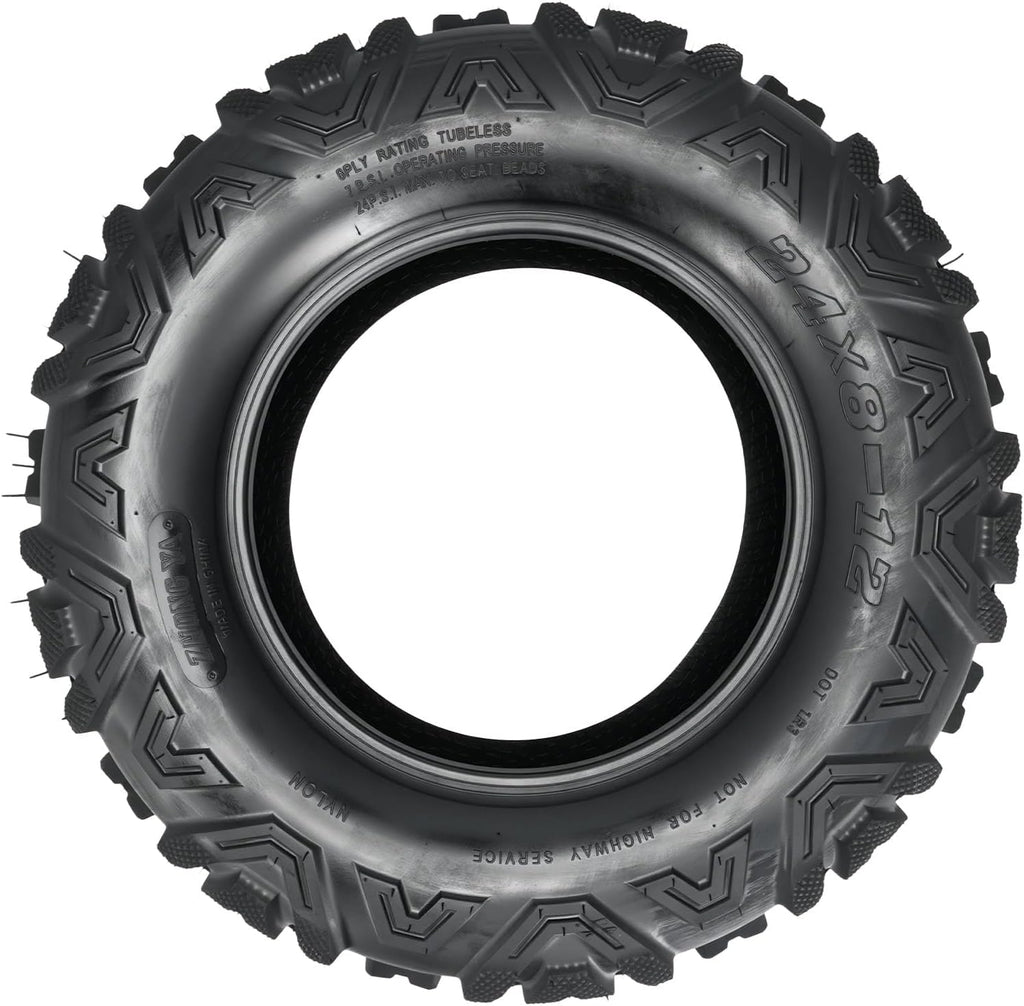 KAX 24x8-12 ATV UTV All-terrain Tires,24x8-12 Off-Road Mud Tires,6 Ply, 2Pcs,Tubeless Z-199