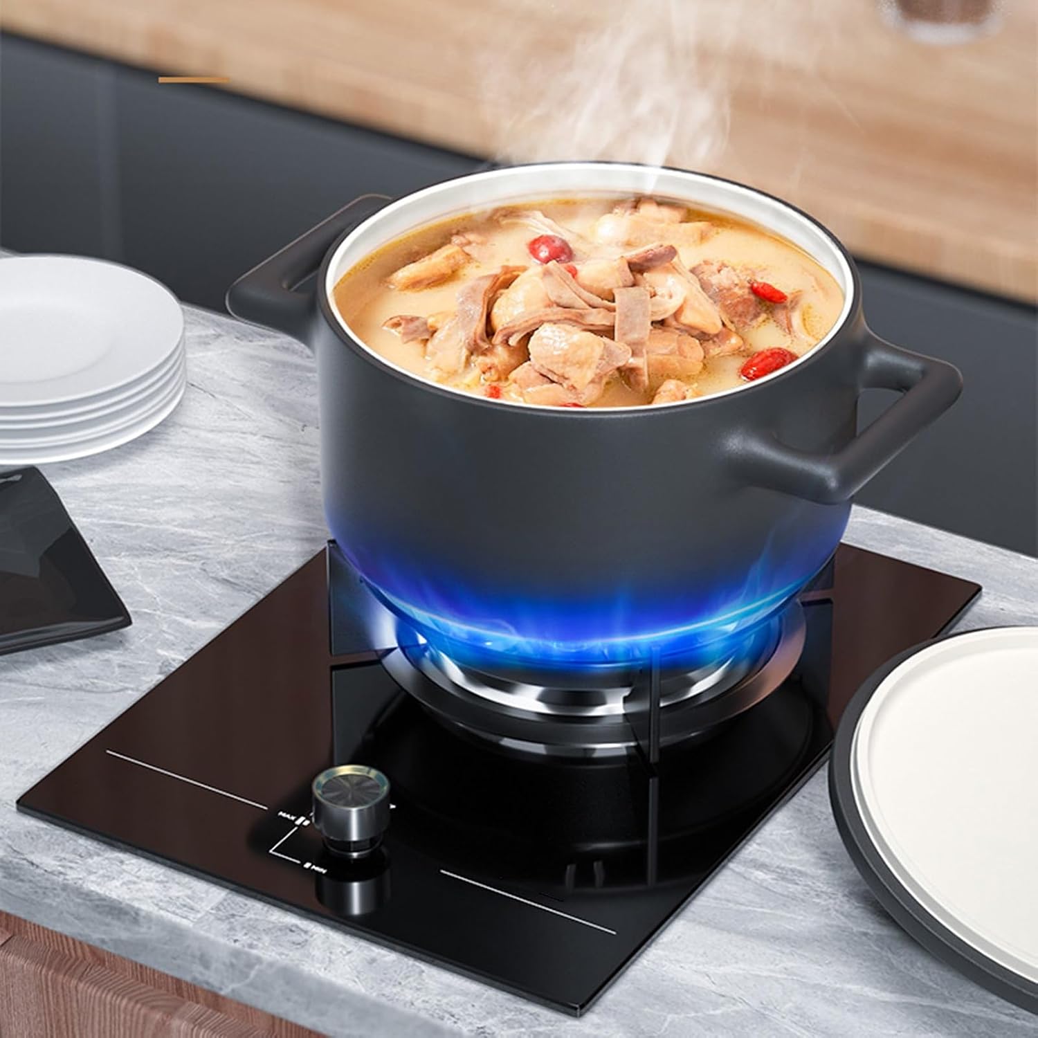 Gas Cooktop with 1 Burner,Portable Gas Stove,5.2KW Nine-Cavity High-fire,Gas/LP Gas Conversion Stove,with Flameout Protection,for Home Kitchen(LPG)