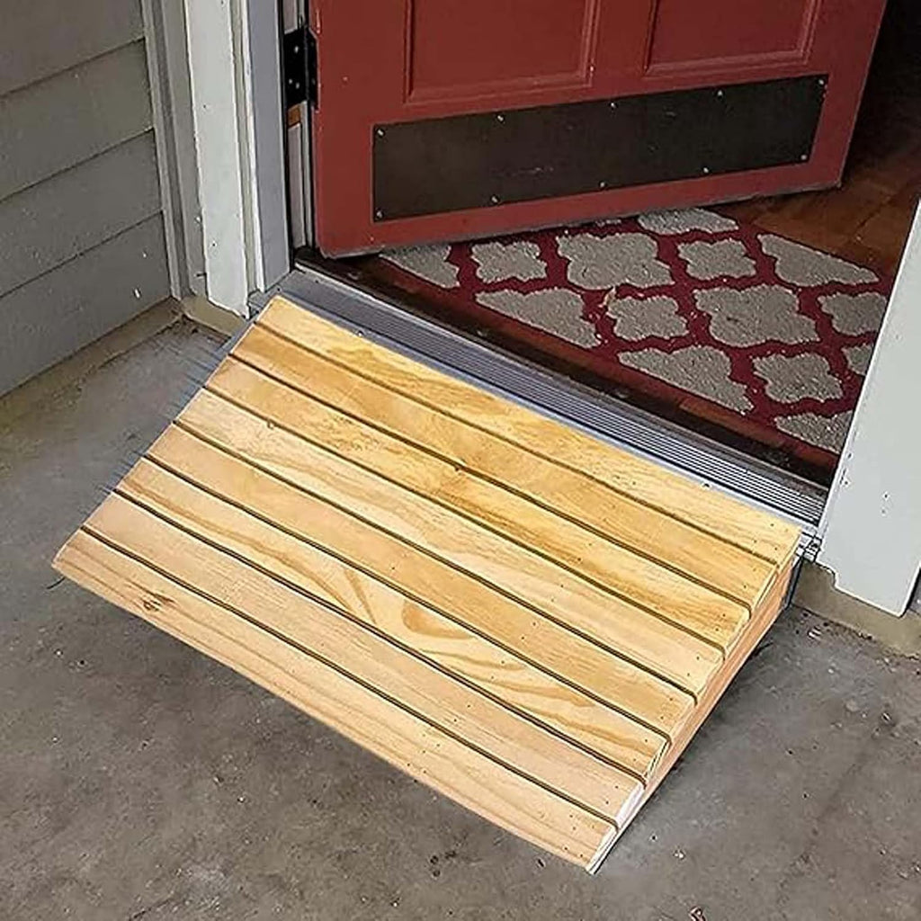 Wooden Threshold Ramp Doorway, Rise Door Ramp, Home Front Door Entry Ramp Non-Slip Surface Transition Ramp Curb Ramp for Wheelchair Scooter Walkers
