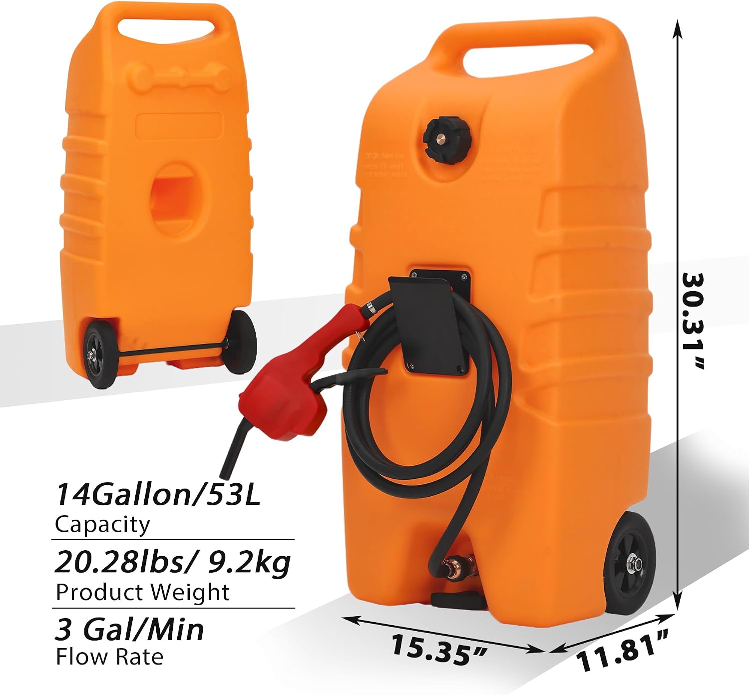 Garvee 15 gal Gas Caddy, 57L Portable Fuel Tank and Fuel Transfer Pump with 10-Foot Hose for Lawn Mower, Farm, Marine, and Home Use