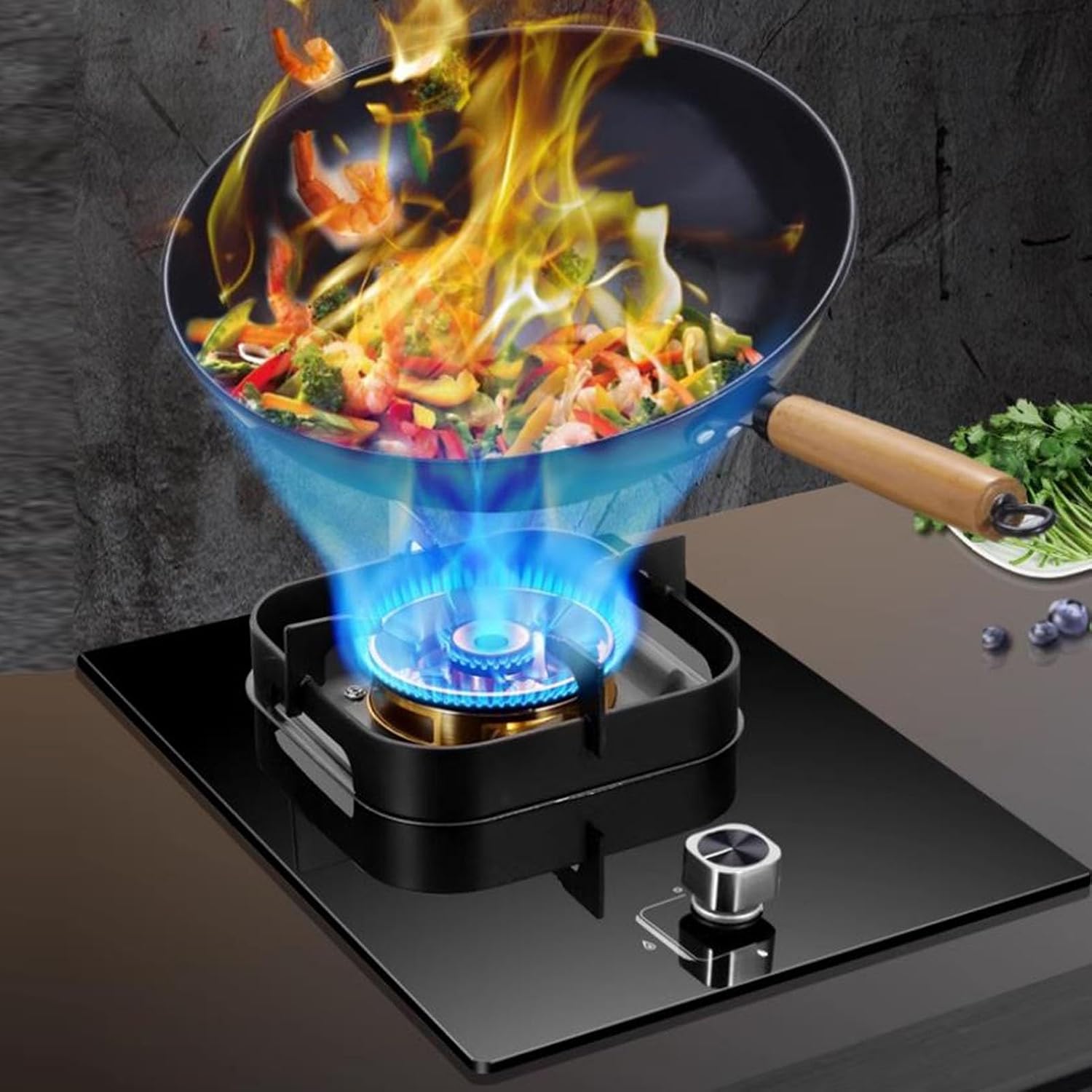 44cm Gas Stove,Built-in Gas Cooker 1 Burner,5.2KW Nine-Chamber Fierce Flame Stove,Gas/LP Gas Conversion,with Flame Out Protection,for Home Kitchens(LPG)