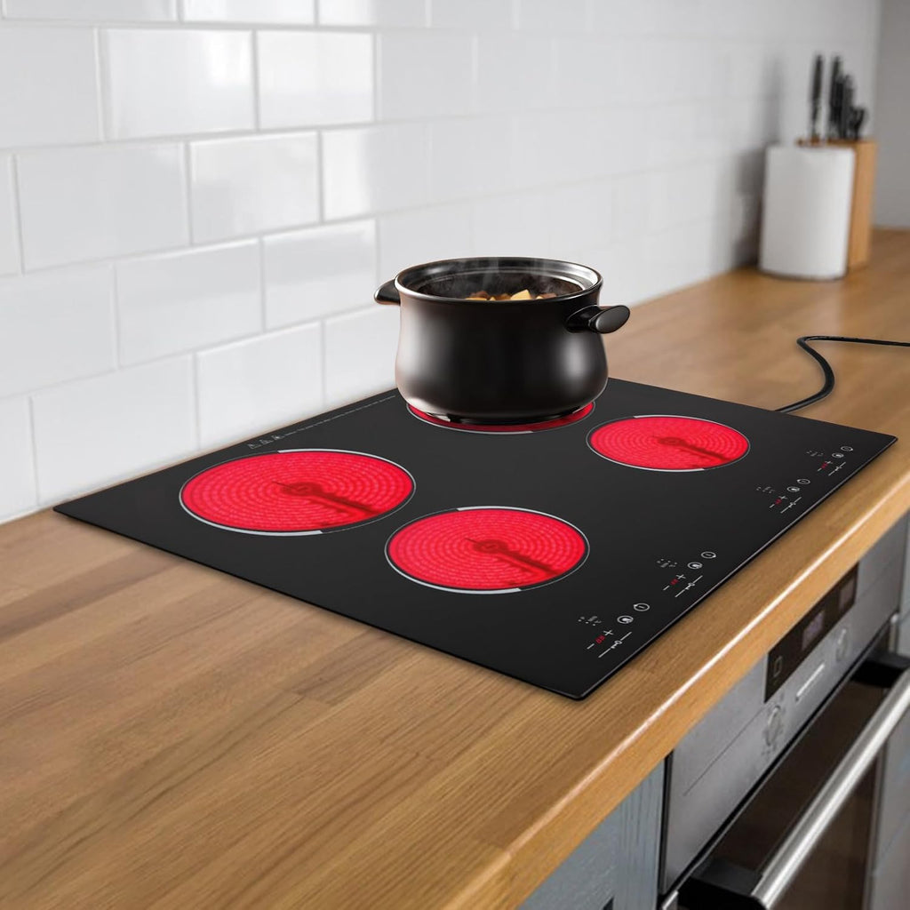 4 Burners Electric Ceramic Induction Cooktop 3000W Built-in Cooktop Electric Stove Top with 9 Heating Level, Safety Lock, Sensor Touch Control for Kitchens, Offices,Hotels (900W+600W+900W+600W)