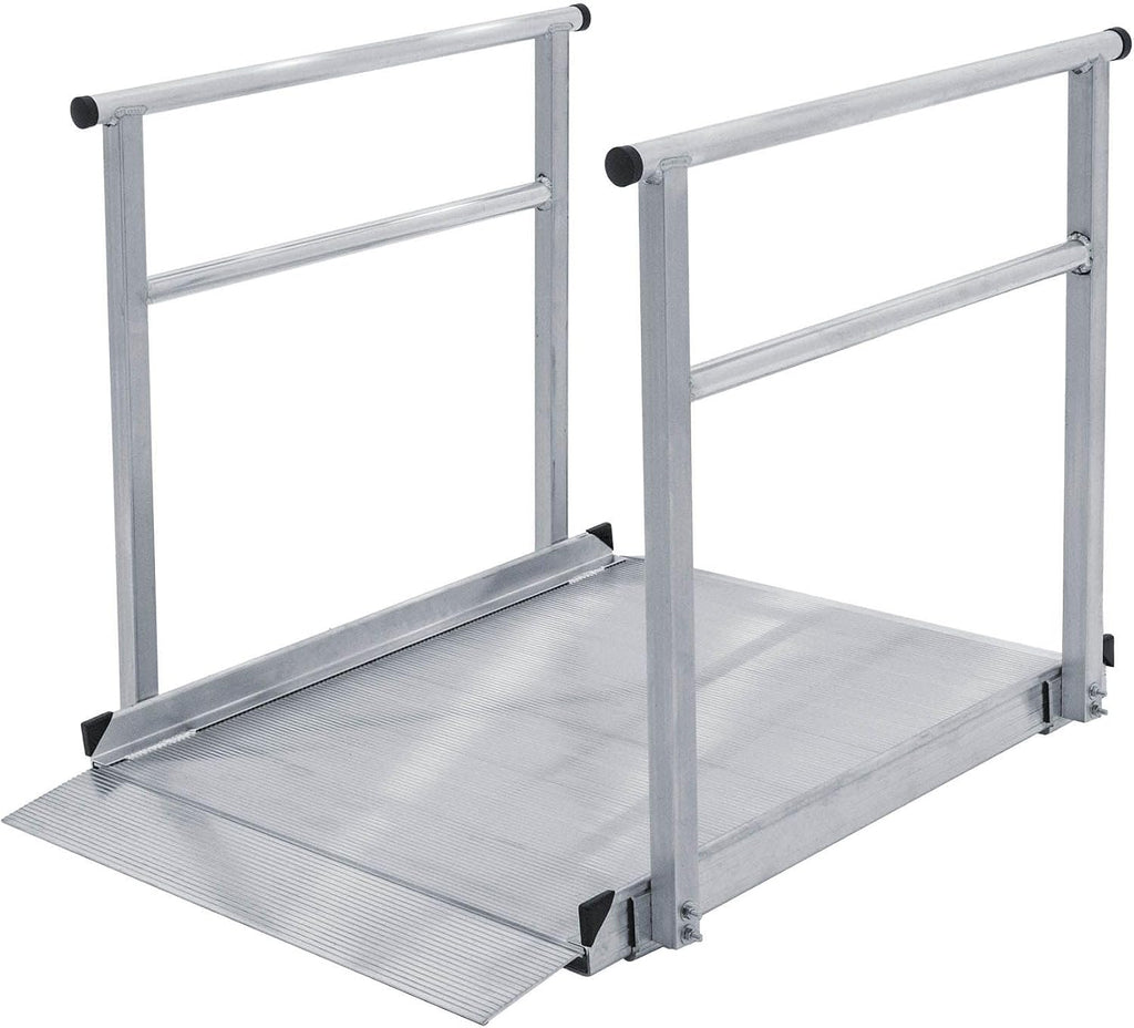 4' Wheelchair Ramp for Home Steps, 850 lb Capacity, Handrails, Non-Slip, Entry Access for Mobility Scooters, Power Chairs, Silver Spring