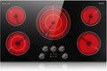Karinear 36 inch Electric Cooktop, 5 Burner Radiant Cooktop with Knob & Touch Control, 9200W 240V Built-in Stove Top, 9 Power Levels, Timer, Child Lock, Pause, Residual Heat Indicator(Black Knob)