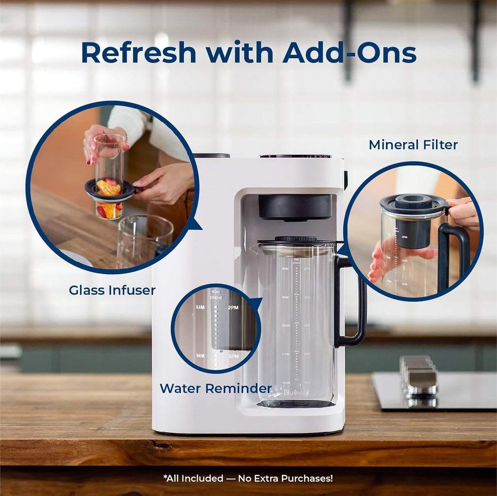 Bluevua RO100ROPOT-Lite Countertop Reverse Osmosis Water Filter System, 3:1 Pure to Drain Ratio, Portable RO Filtration with Remineralization, No Installation, WQA Certified, 7-Stage UV White