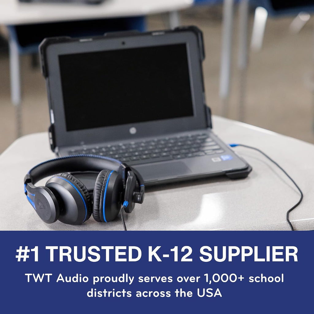 TWT Audio Classroom Headsets with Microphone – Duro TW210 2nd Gen Over Ear Wired Headphones Bulk 20 Pack, Durable, Comfortable 3.5mm Headset with Mic for School, Labs, Testing, Students