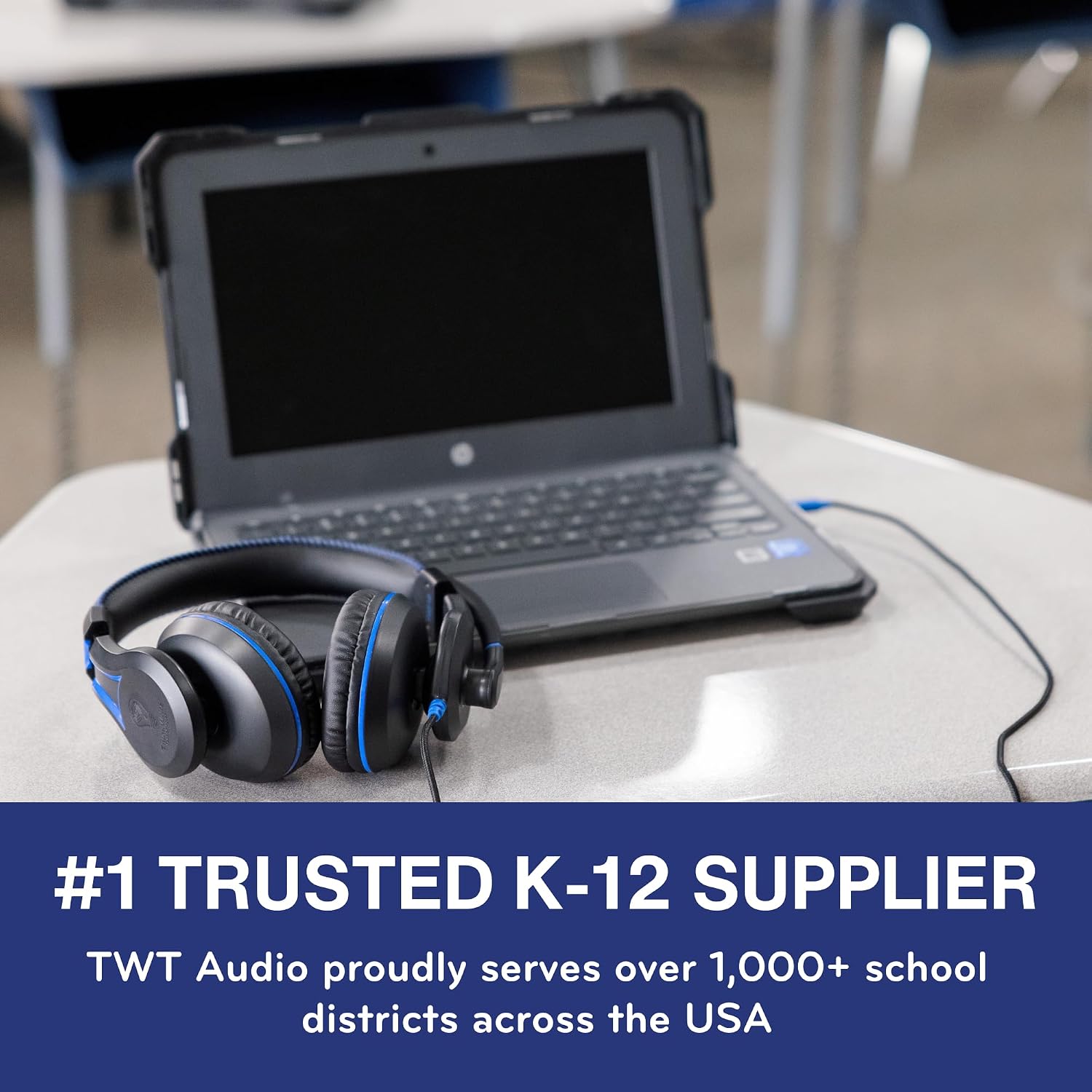 TWT Audio Classroom Headsets with Microphone – Duro TW210 2nd Gen Over Ear Wired Headphones Bulk 20 Pack, Durable, Comfortable 3.5mm Headset with Mic for School, Labs, Testing, Students