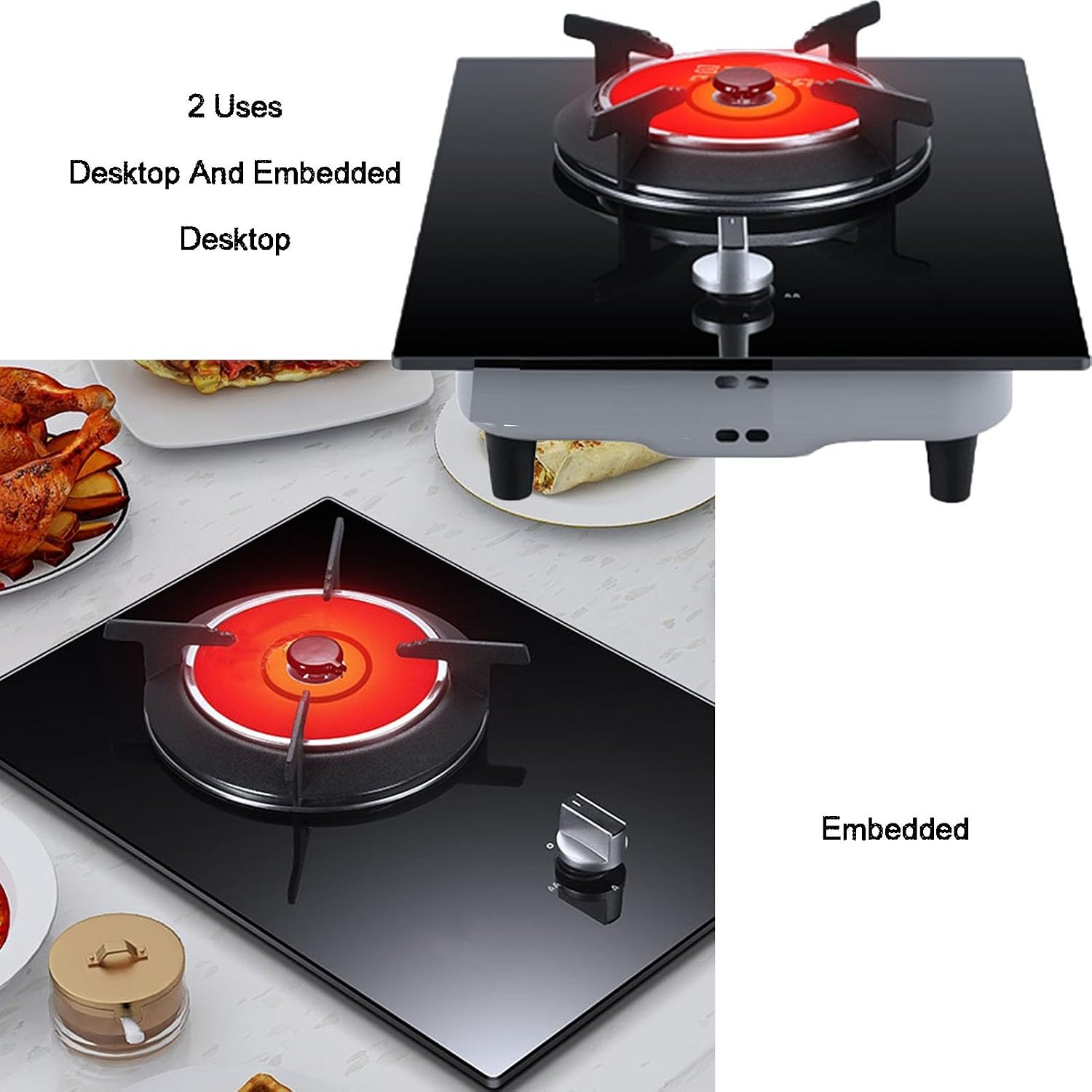 Single-Burner Gas Stove,Black Glass Cast Iron Pot Holder,with flameout Protection Device,for Restaurant,Home(NG)