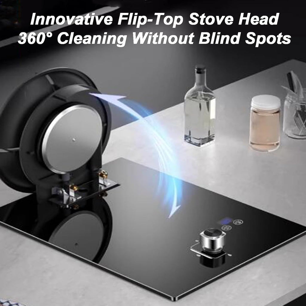Gas Stove 1 Burner,5.2KW Nine-Cavity High-Fire Timer,Tempered Glass Cast Iron Pot Rack,Natural Gas/Liquefied Gas Conversion Stove,with Flameout Protection(LPG)