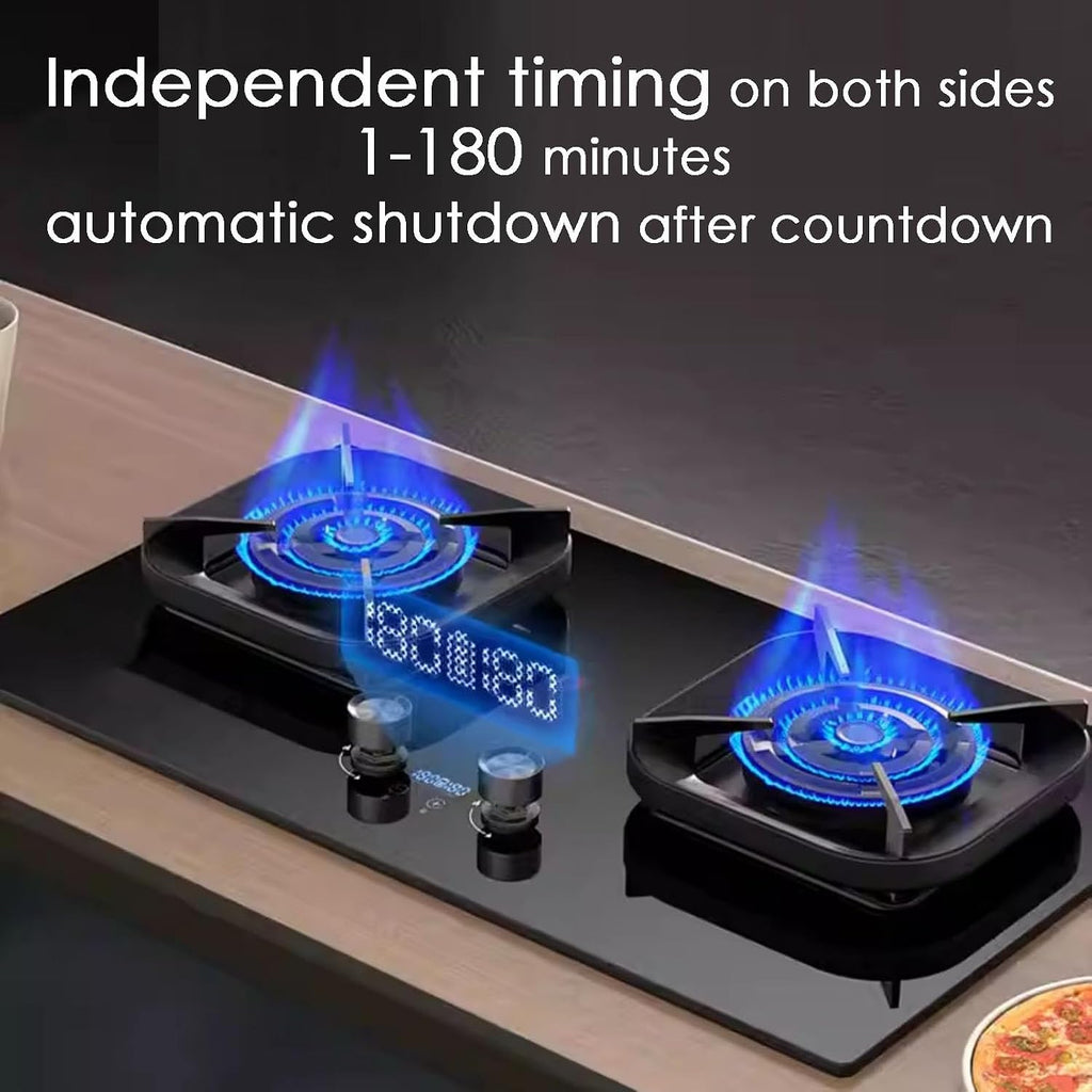 Gas Stove,Portable 2 Burners Gas Hob NG/LPG Automatic Ignition, Gas Cooktop with Flameout Protection 5.2KW Desktop and Embedded,Gas Cooker for Outdoor Camping Home(NG)