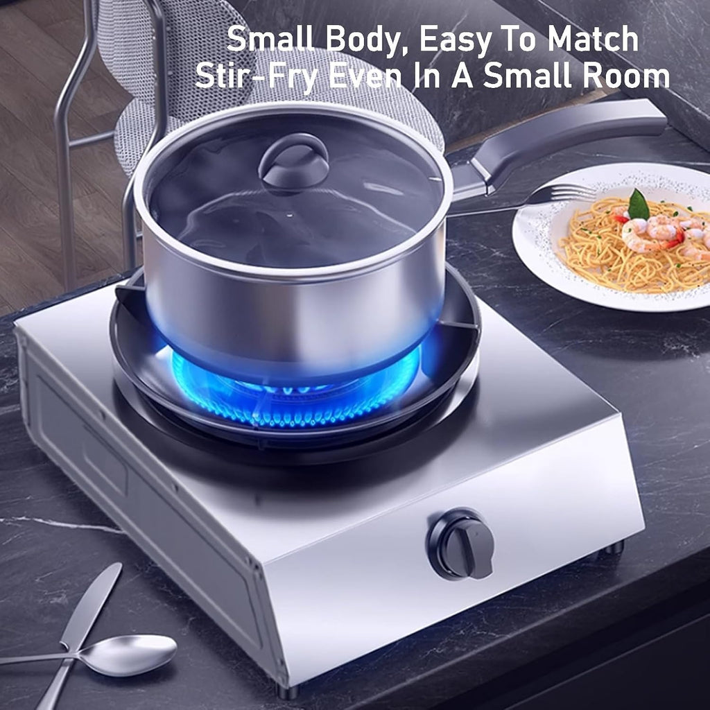 Single-burner Gas Stove,low-pressure Double-ring Nozzle Stainless Steel Stove,desktop 5.2kw with Child Lock,suitable for Family Gatherings and Picnics(LPG)