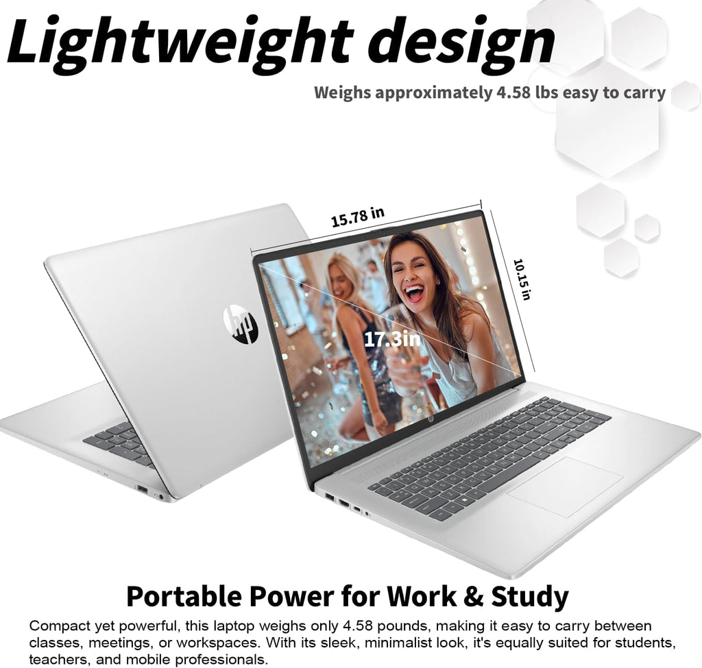HP 17.3inch Business Laptop Computer - AMD Ryzen 5 7430U 6-Core (4.3GHz), FHD IPS Anti-Glare, AMD Radeon Graphics, Wi-Fi6, Copilot AI, Win 11 Pro, w/Accessories(64 GB RAM | 2 TB SSD)