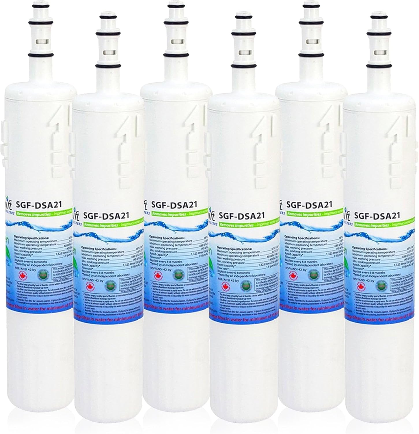 SGF-DSA21 Replacement water filter for Samsung DA29-00012A,DA29-00012B, DA61-00159A,DA29-0003B,EFF-6006A-8 by Swift Green Filters (6 Pack)