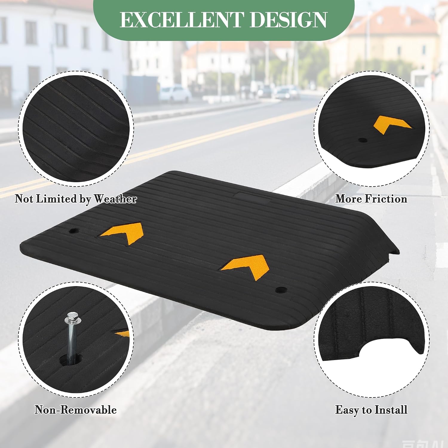 4' Rubber Threshold Ramp, 33000 Lbs Capacity Wheelchair Ramp with Non-Slip Surface, Portable Mobility Ramps for Doorways, Steps, Curbs, Driveways, Scooters & Walkers
