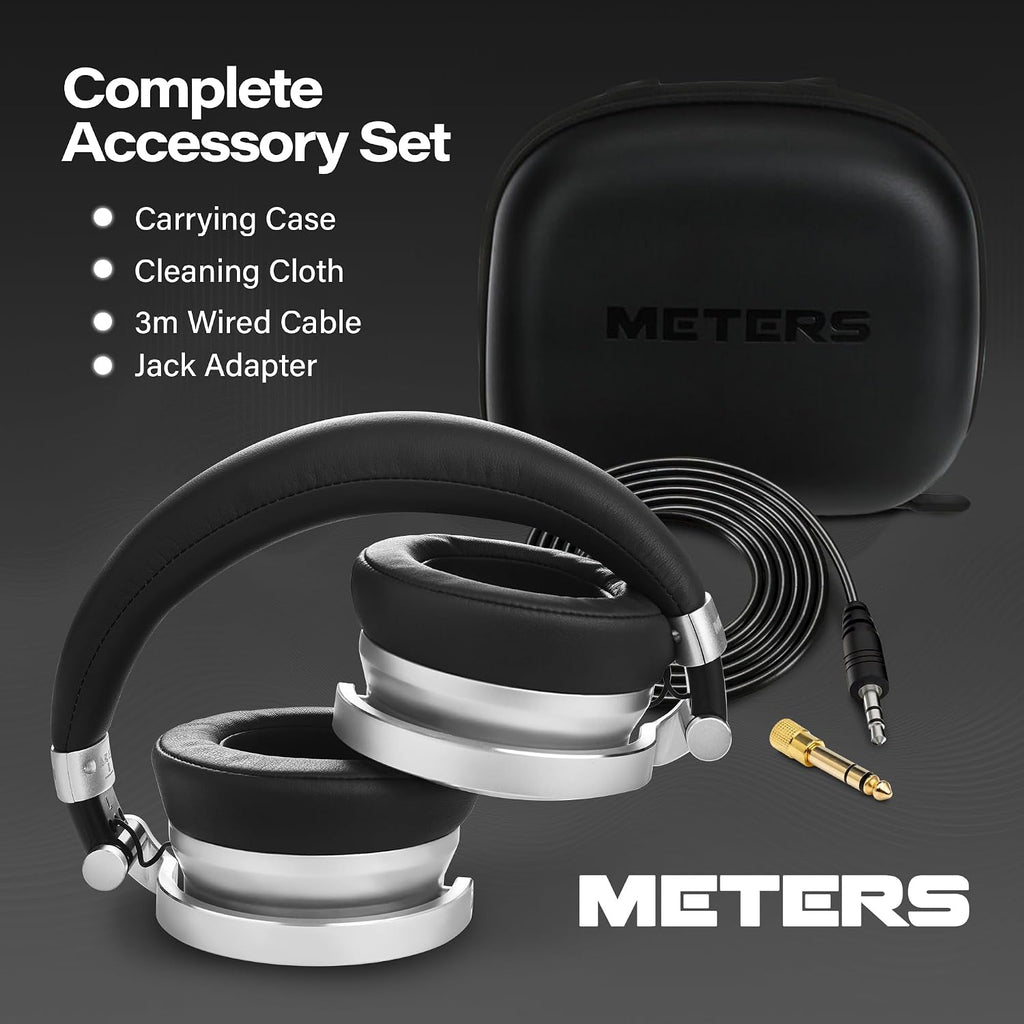 Meters OV-1-B-C Over-Ear Wireless Headphones with Active Noise Cancellation - Studio-Quality Sound with 16-Hour Playback & VU Display - Bluetooth 5.0, App-Controlled, 40mm Drivers (Black)
